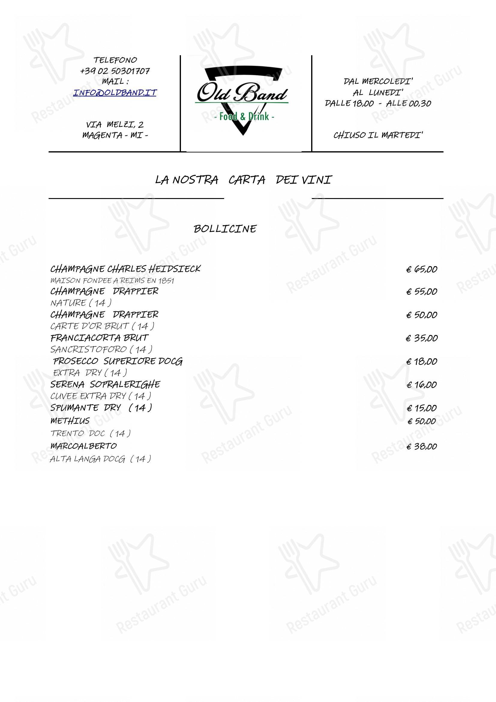 Ristorante Old Band in Magenta - Menu