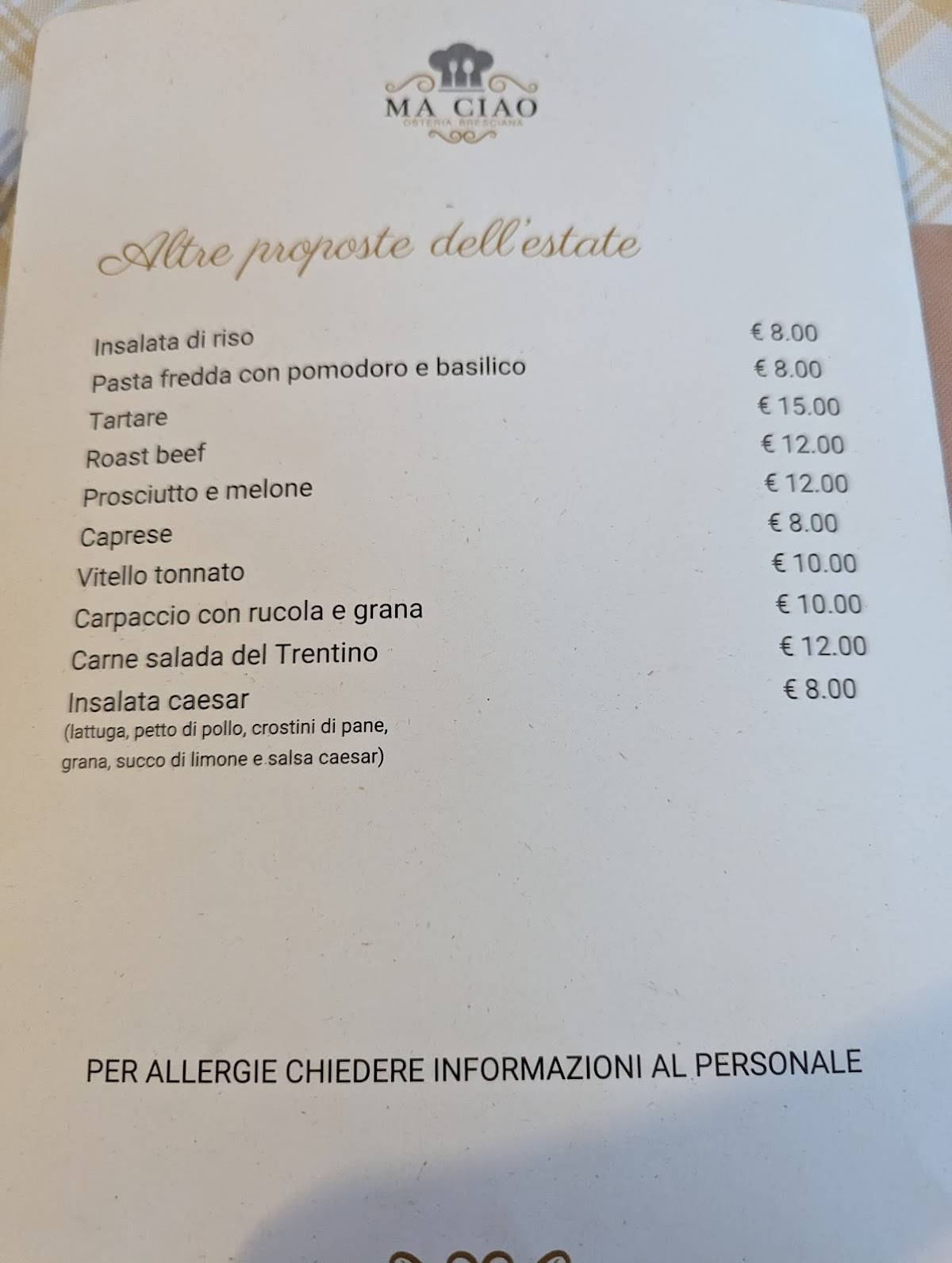 Menu di Ristorante Osteria Bresciana Ma Ciao 