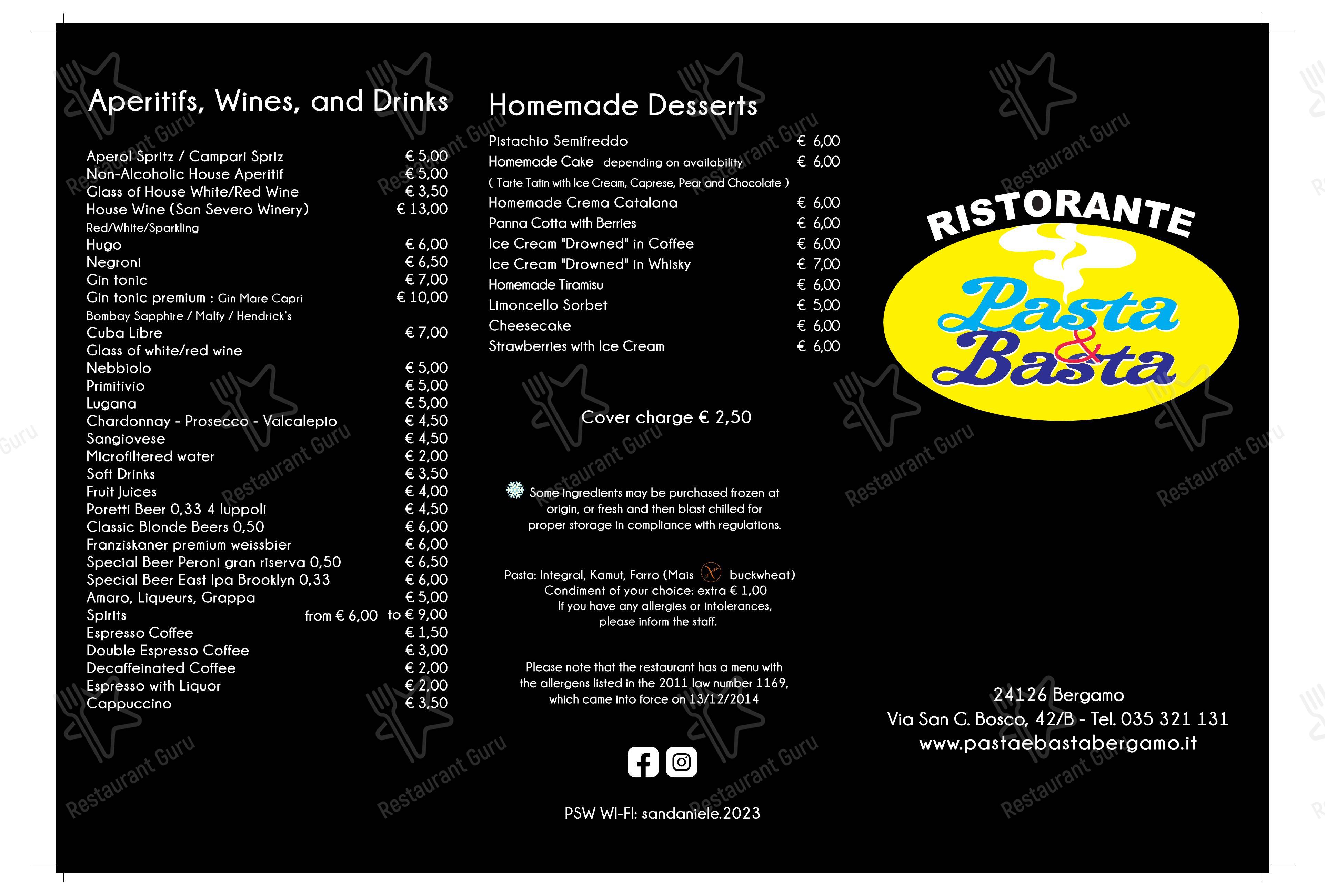 Menu di Ristorante Pasta e Basta - Menu bar