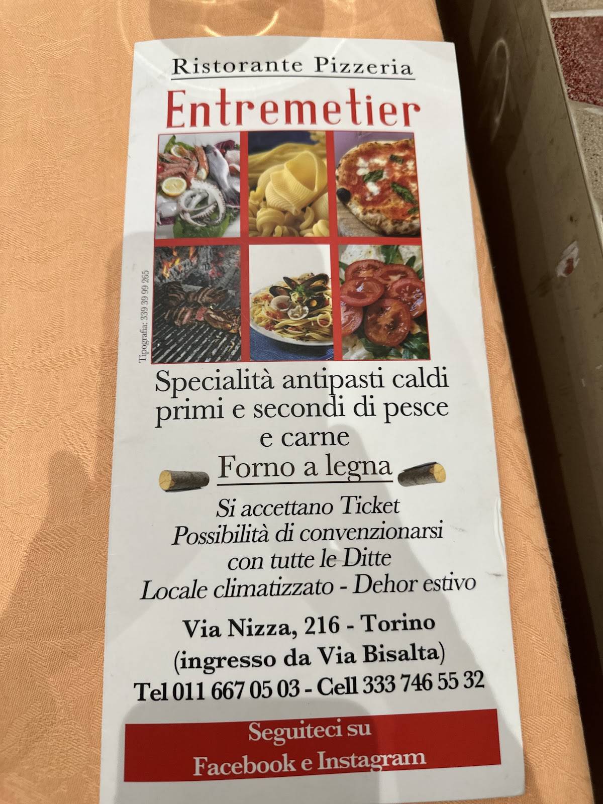 Menu di Ristorante Pizzeria Entremetier 