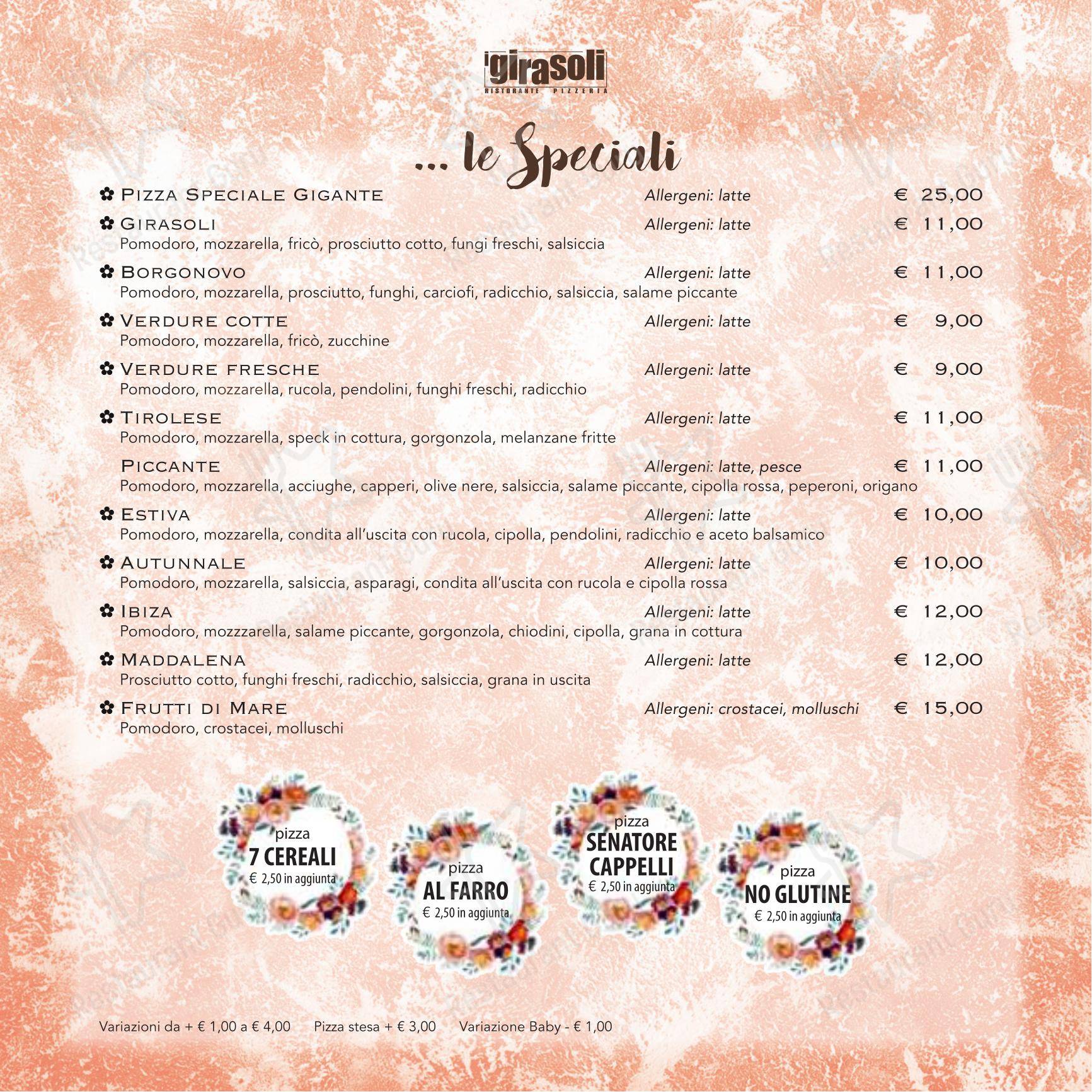 Коктейльная карта per Ristorante Pizzeria I Girasoli in Cesena