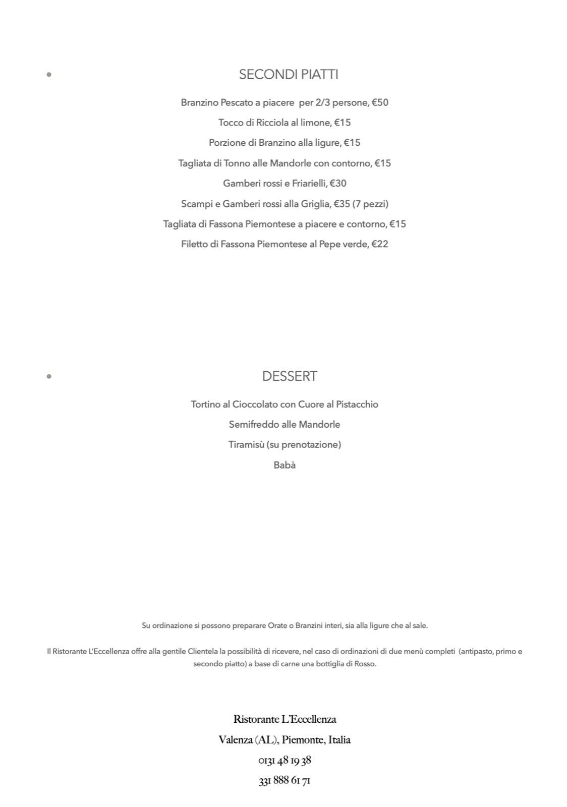 Menu di L'Eccellenza di Uku 