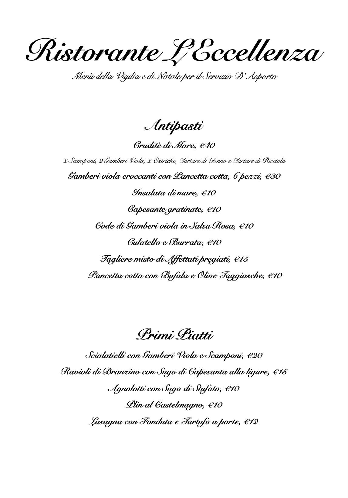 Menu di L'Eccellenza di Uku 