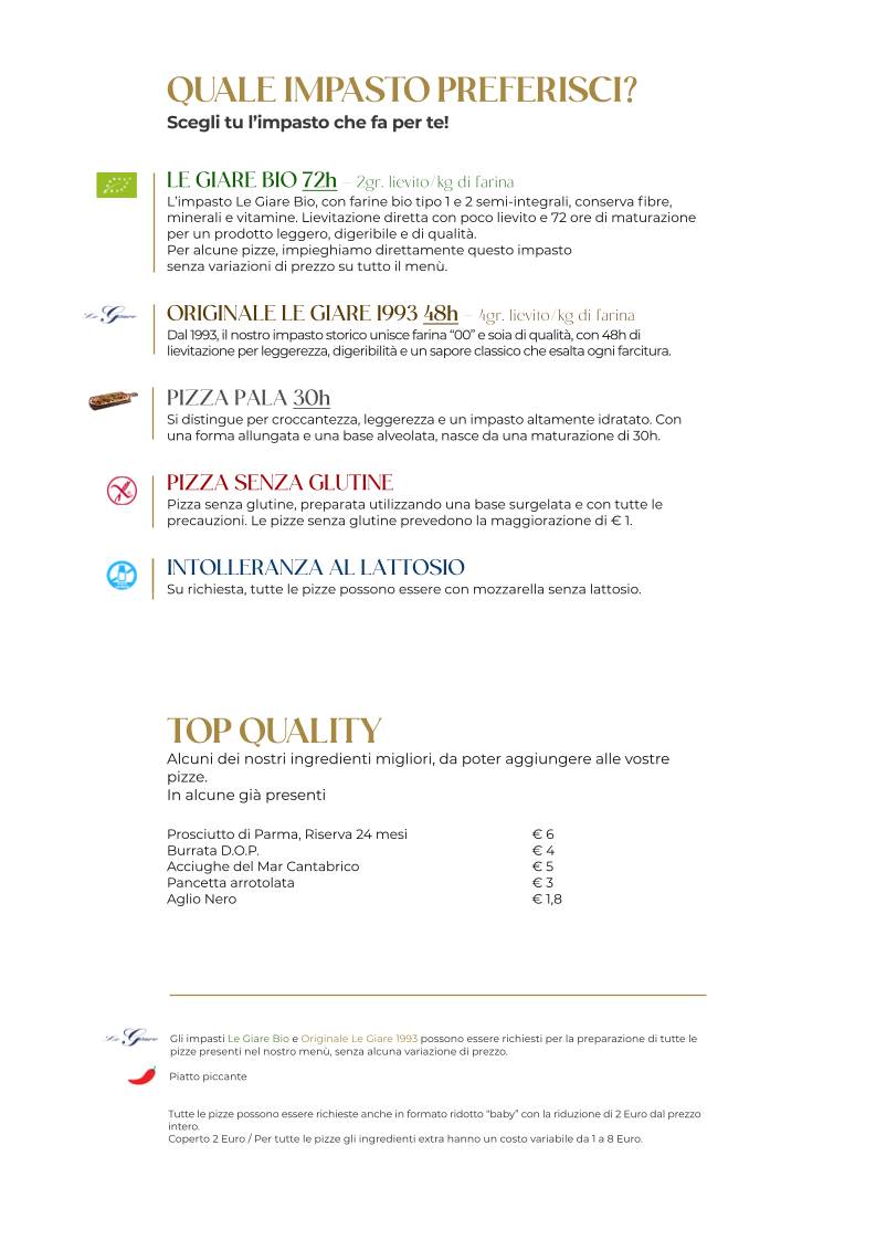 Menu de Ristorante Pizzeria Le Giare