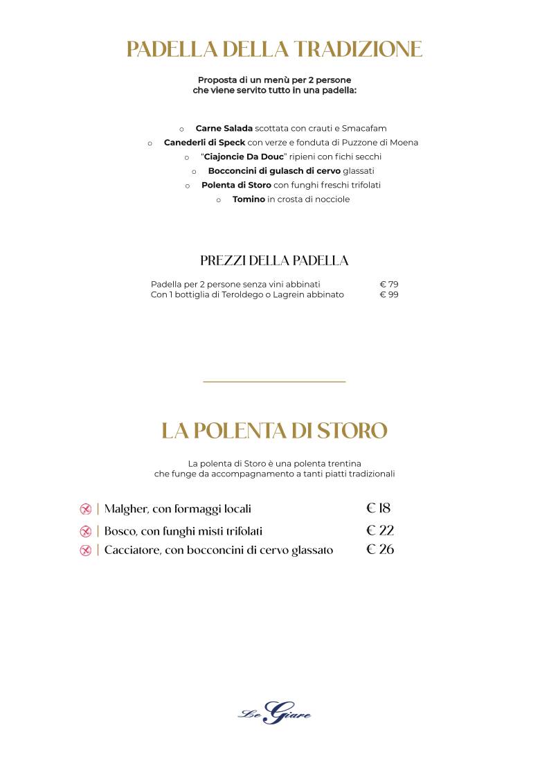 Menu de Ristorante Pizzeria Le Giare