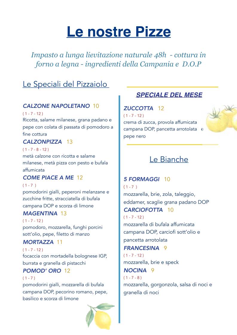 Menu di Pizzeria Mammato 