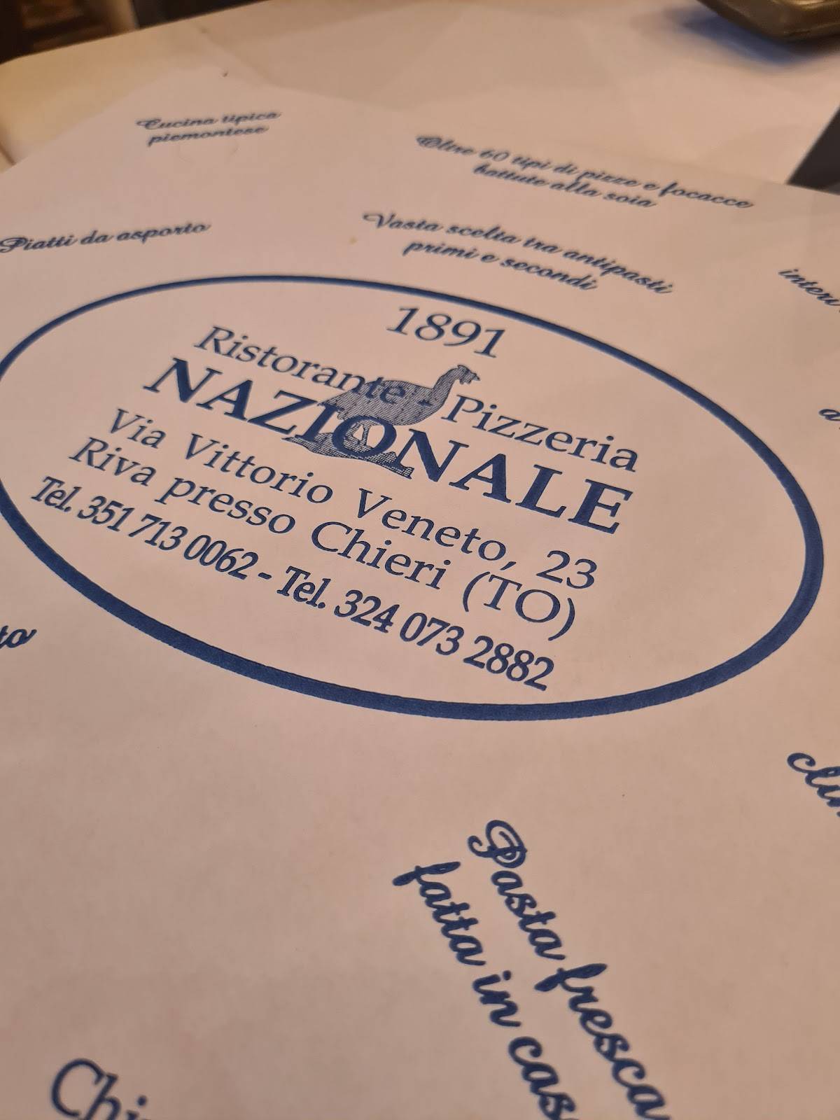 Menu di Ristorante Pizzeria Nazionale 