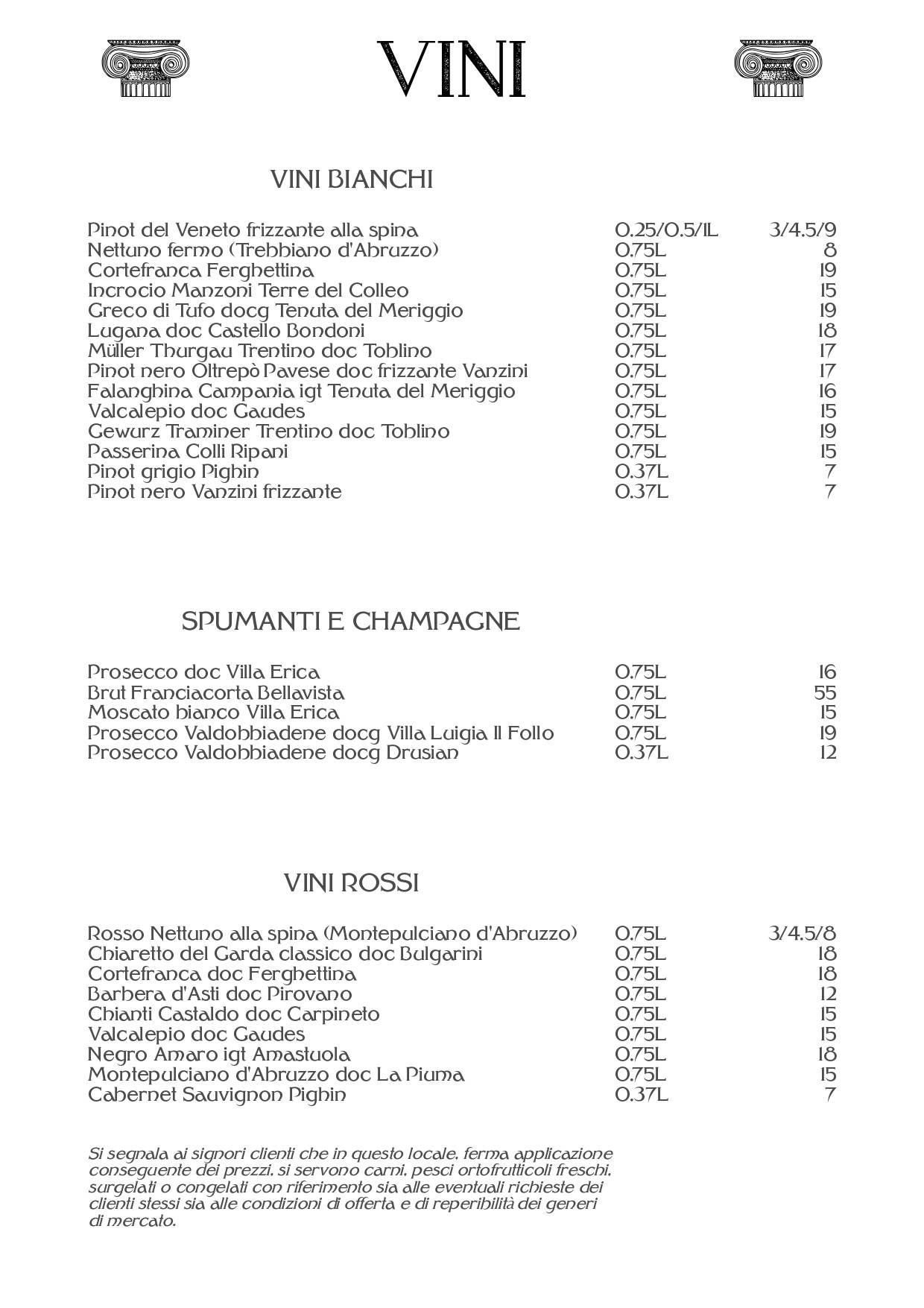 Menu di Ristorante Pizzeria Nettuno - Comun Nuovo - Bergamo 