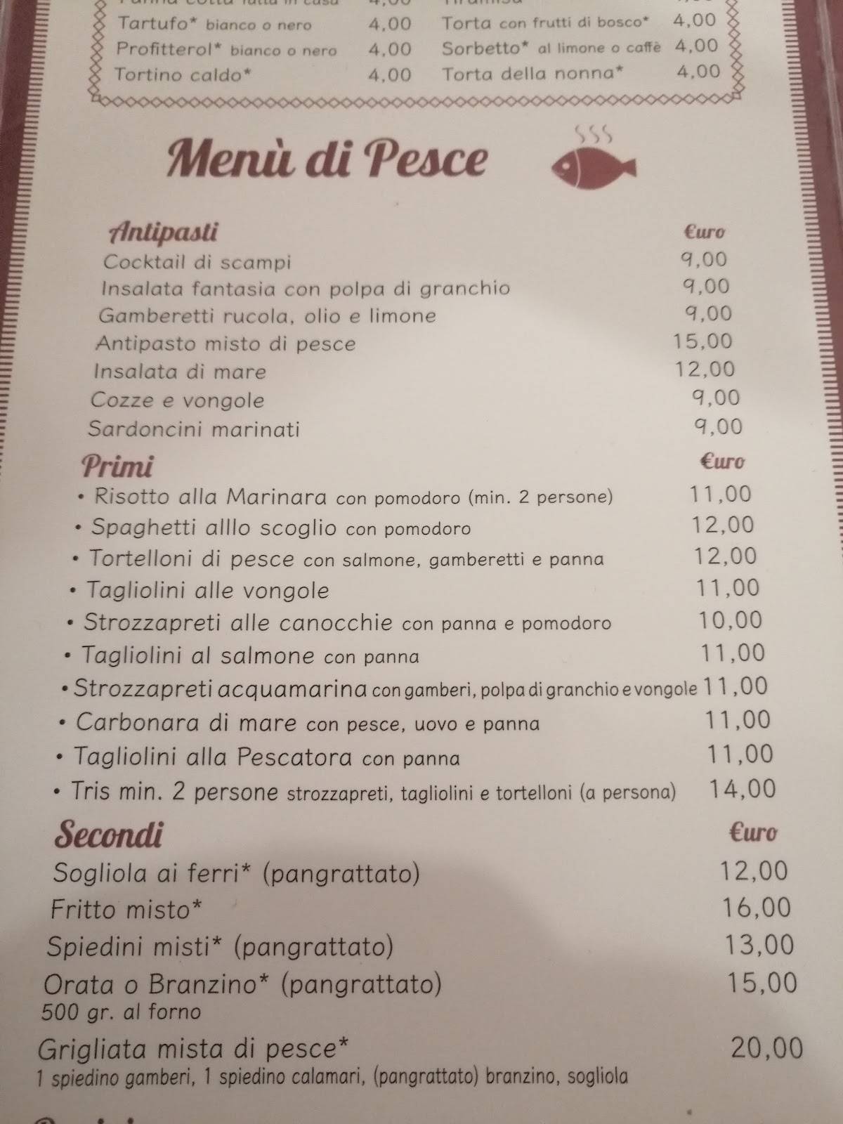 Menu di Ristorante Pizzeria Notte E Dì 