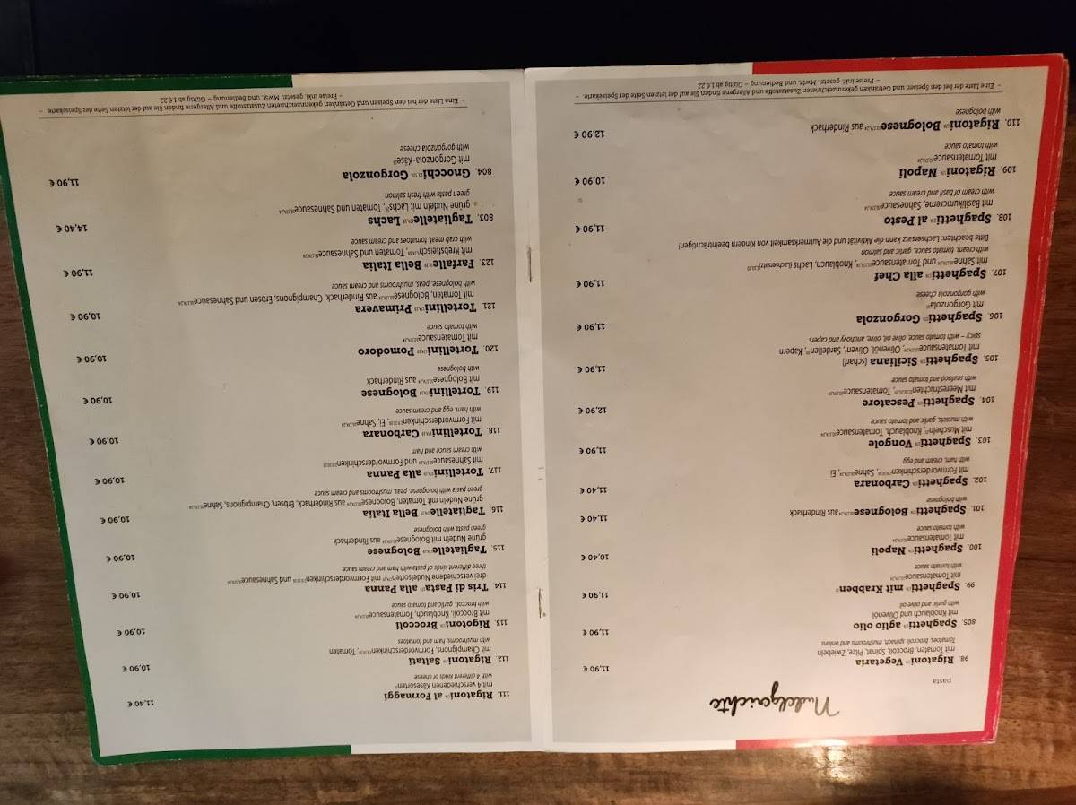Menu de Ristorante Pizzeria Piccola Milano