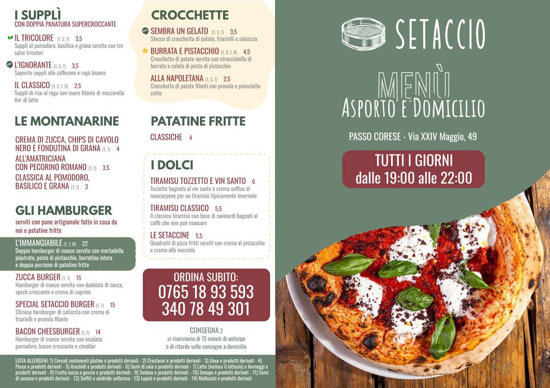 Menu di Pizzeria Ristorante Setaccio 