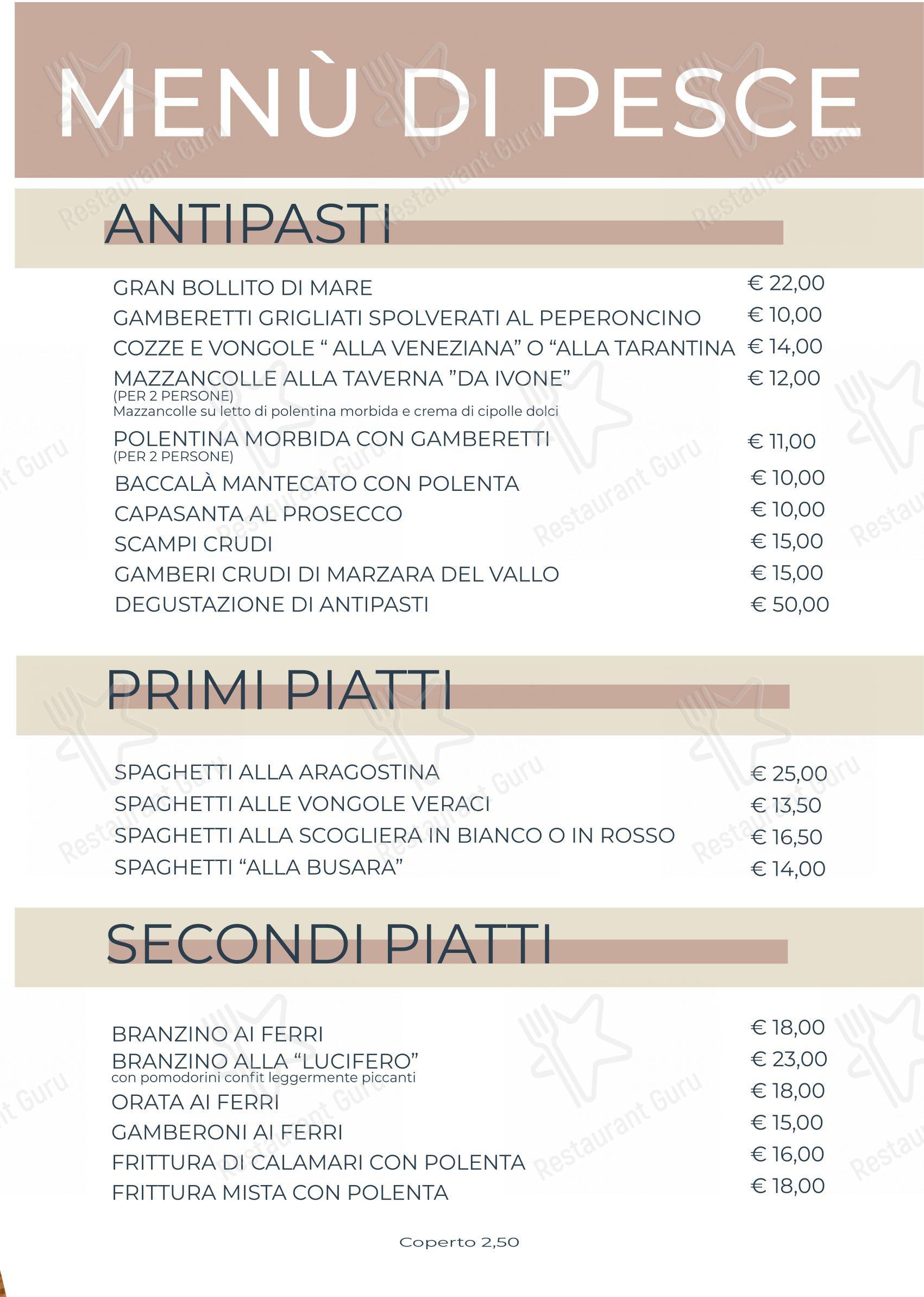 Menu per Ristorante Pizzeria Taverna Brenta “da Ivone” in Mira