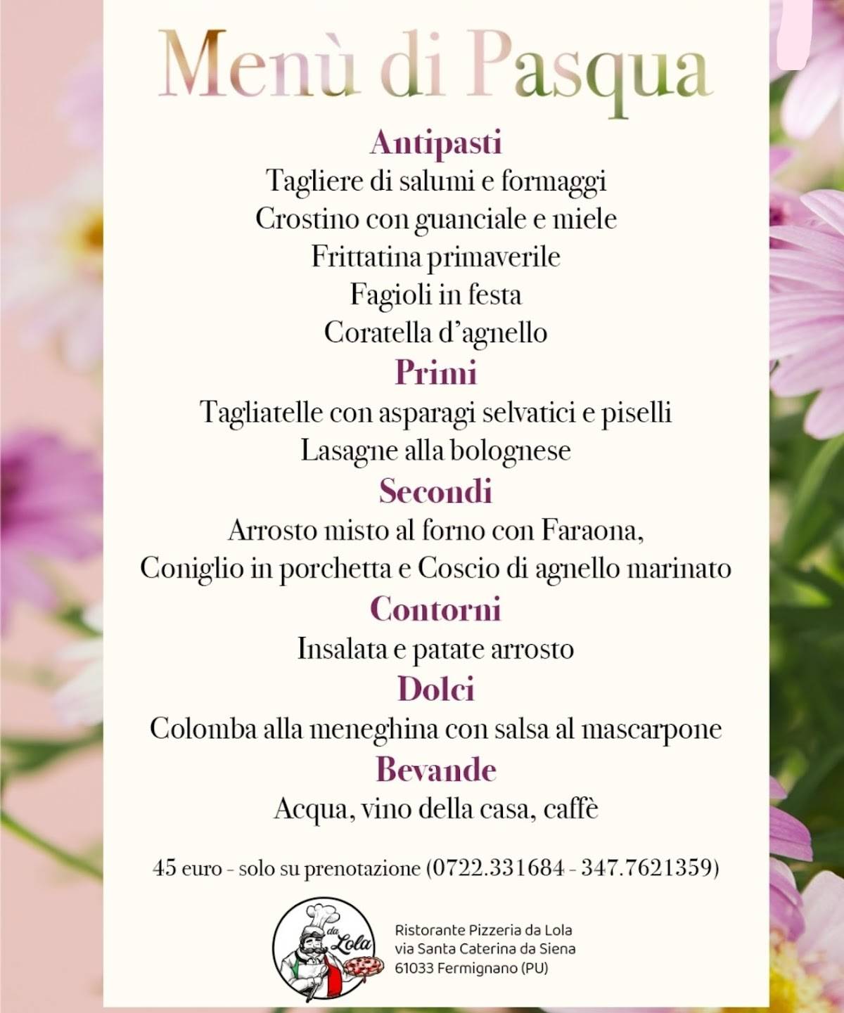 Menu di Ristorante Pizzeria da Lola 