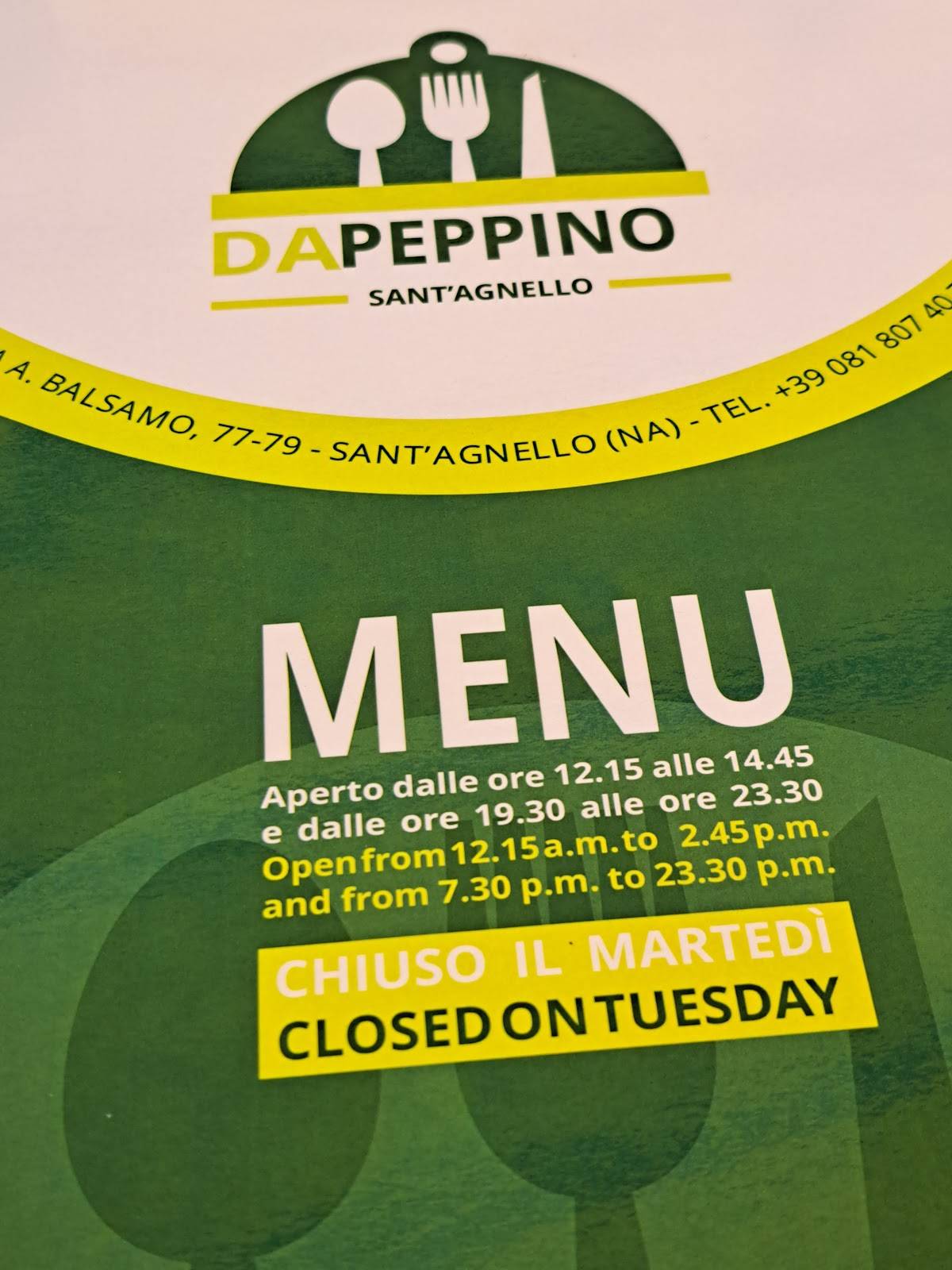 Menu di Ristorante Pizzeria Da Peppino 