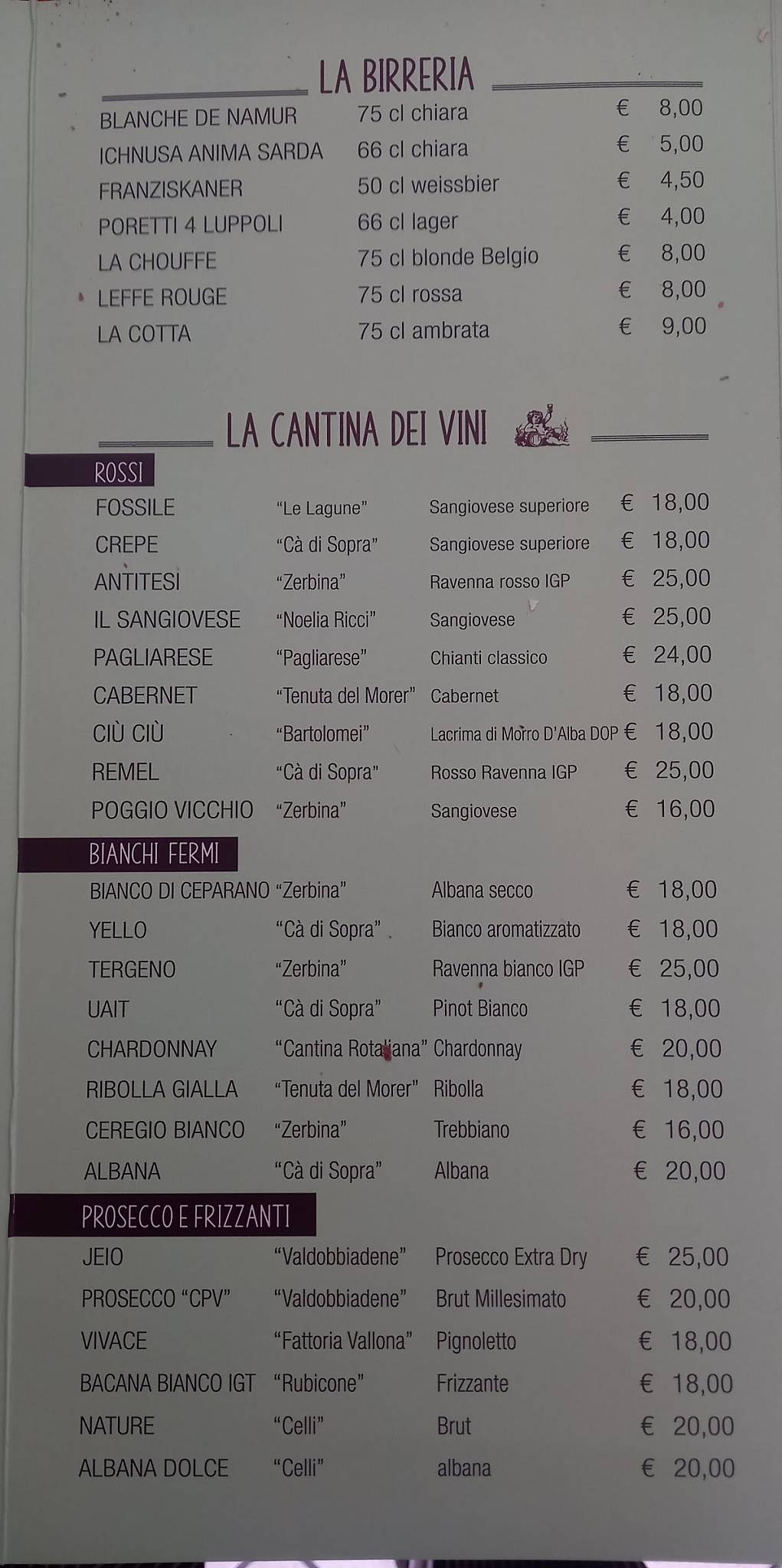 Menu di Ristorante Pizzeria il Tartufo di Bellini Omero 
