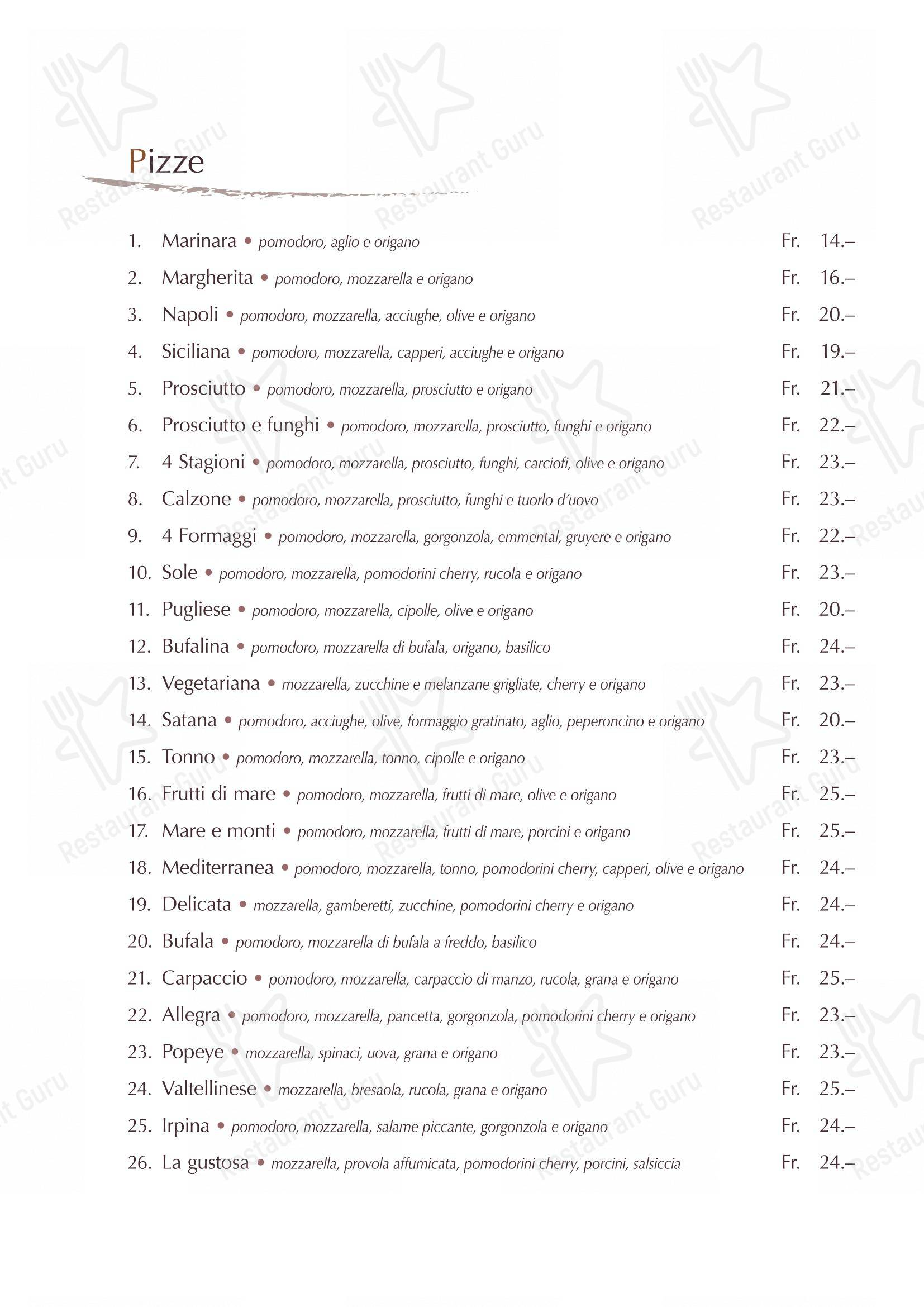 Menu bar pour Ristorante Sole dans Giubiasco