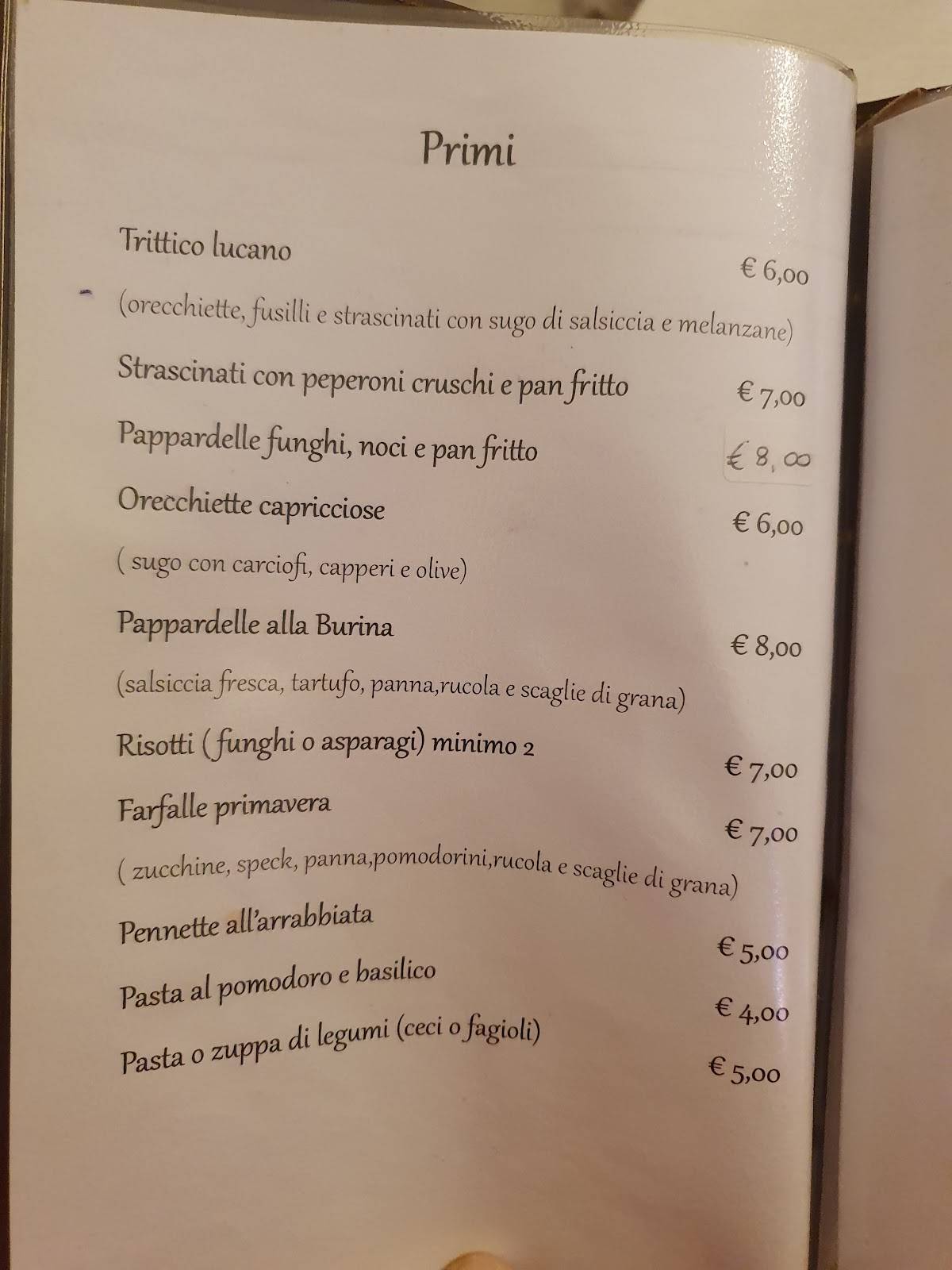 Menu di Taverna Paradiso 