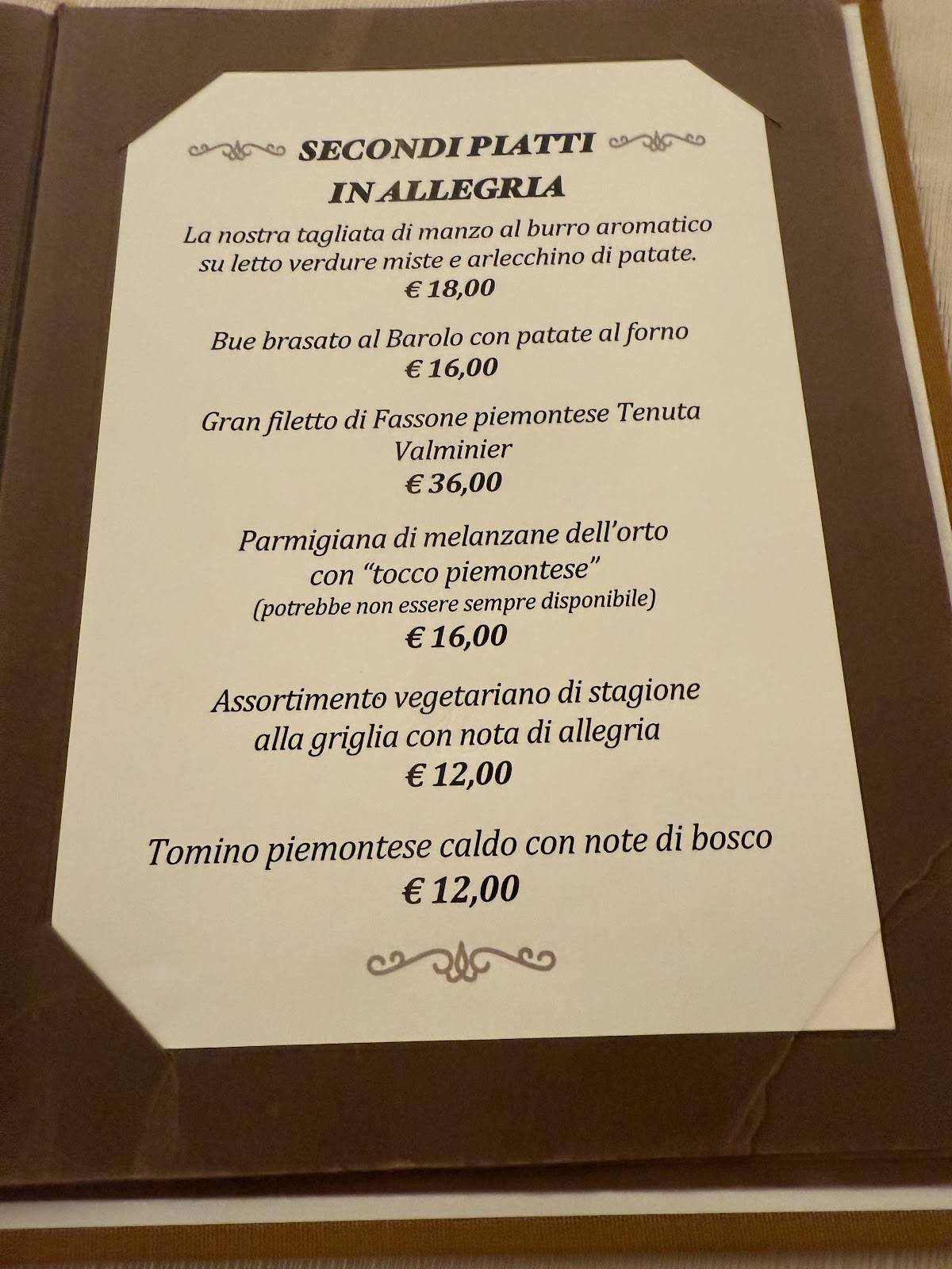 Menu di Ristorante Tenuta Valminier 