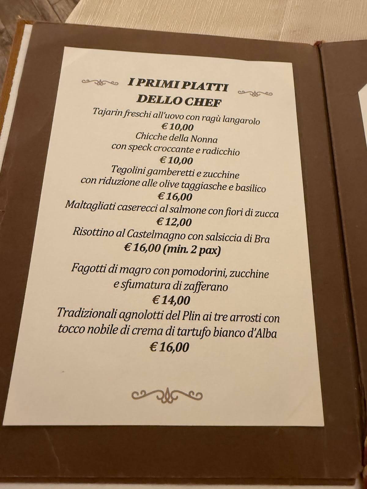 Menu di Ristorante Tenuta Valminier 