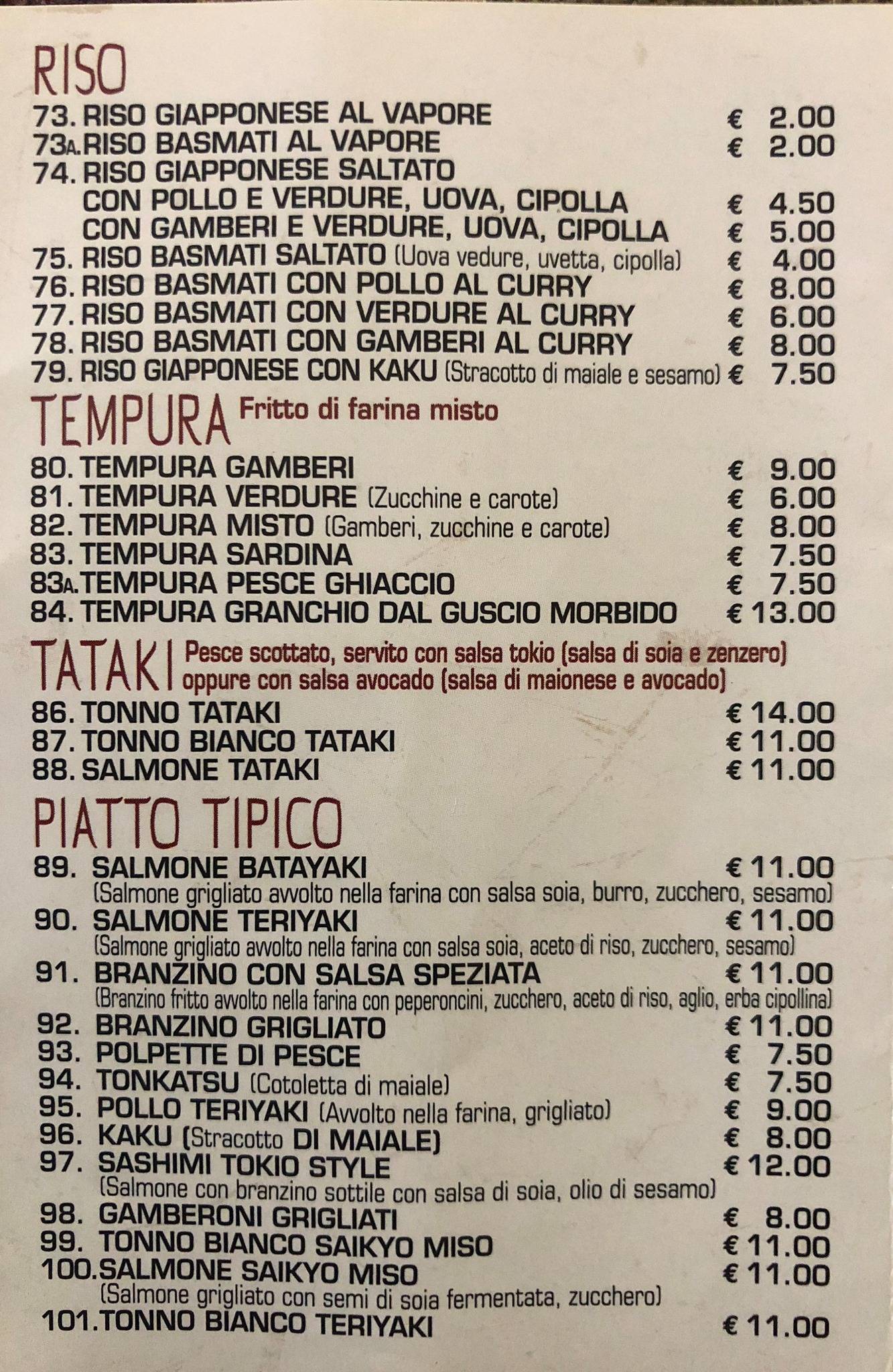 Menu di Tokio 