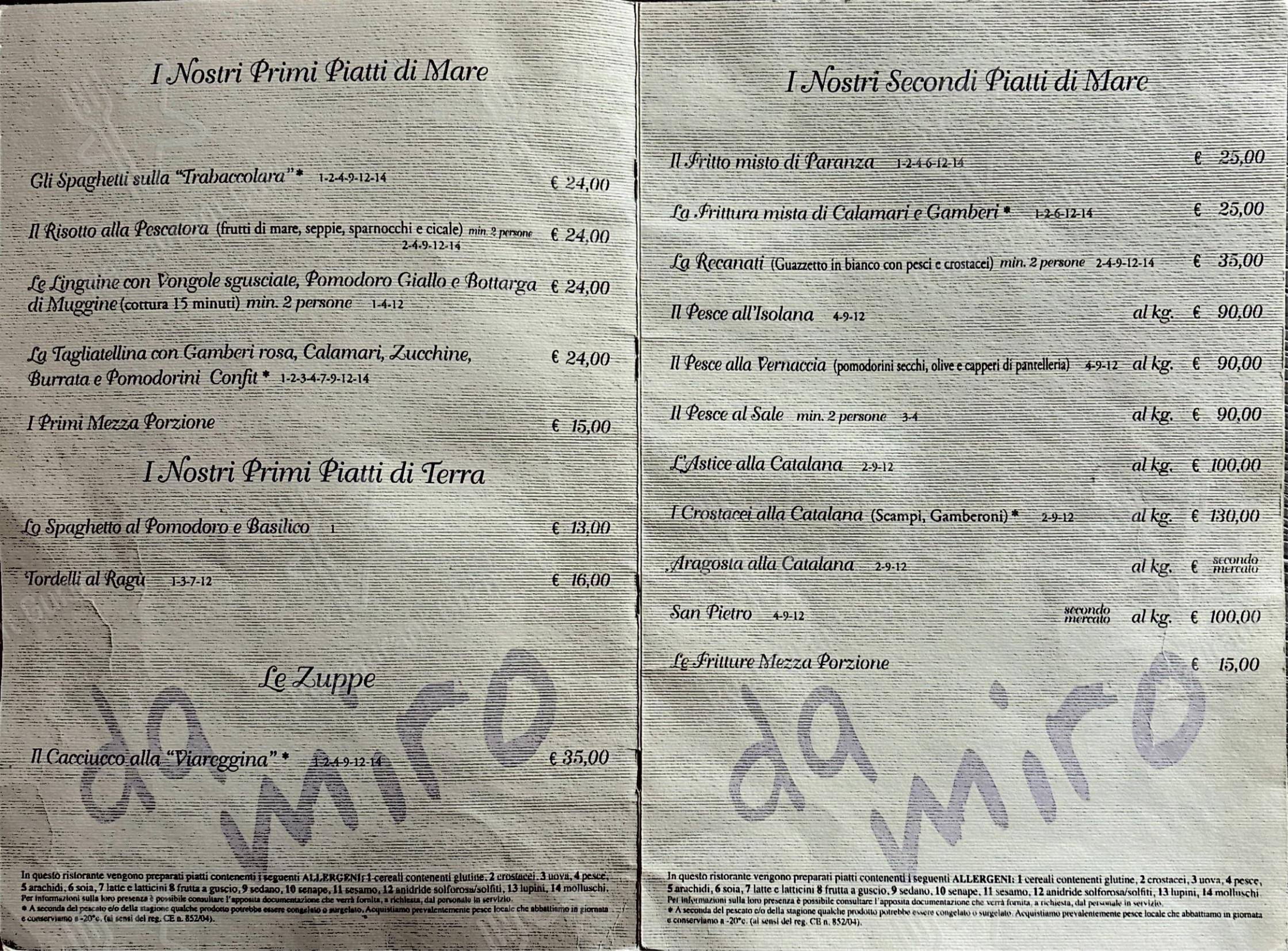 Ristorante da Miro in Viareggio - Menu bar