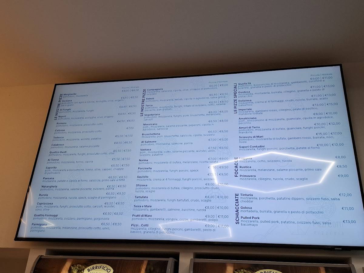 Menu di Ristorante e Pizzeria Pizzi cotti 