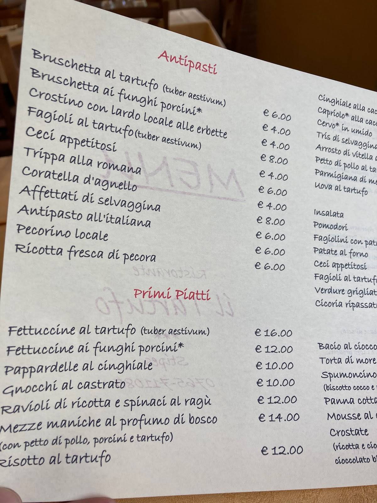 Menu da Ristorante Il Tartufo, Stipes