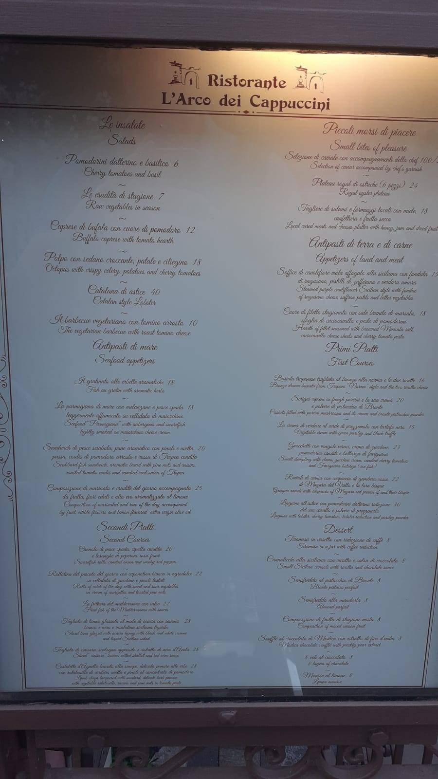 Menu di Ristorante l’Arco dei Cappuccini 