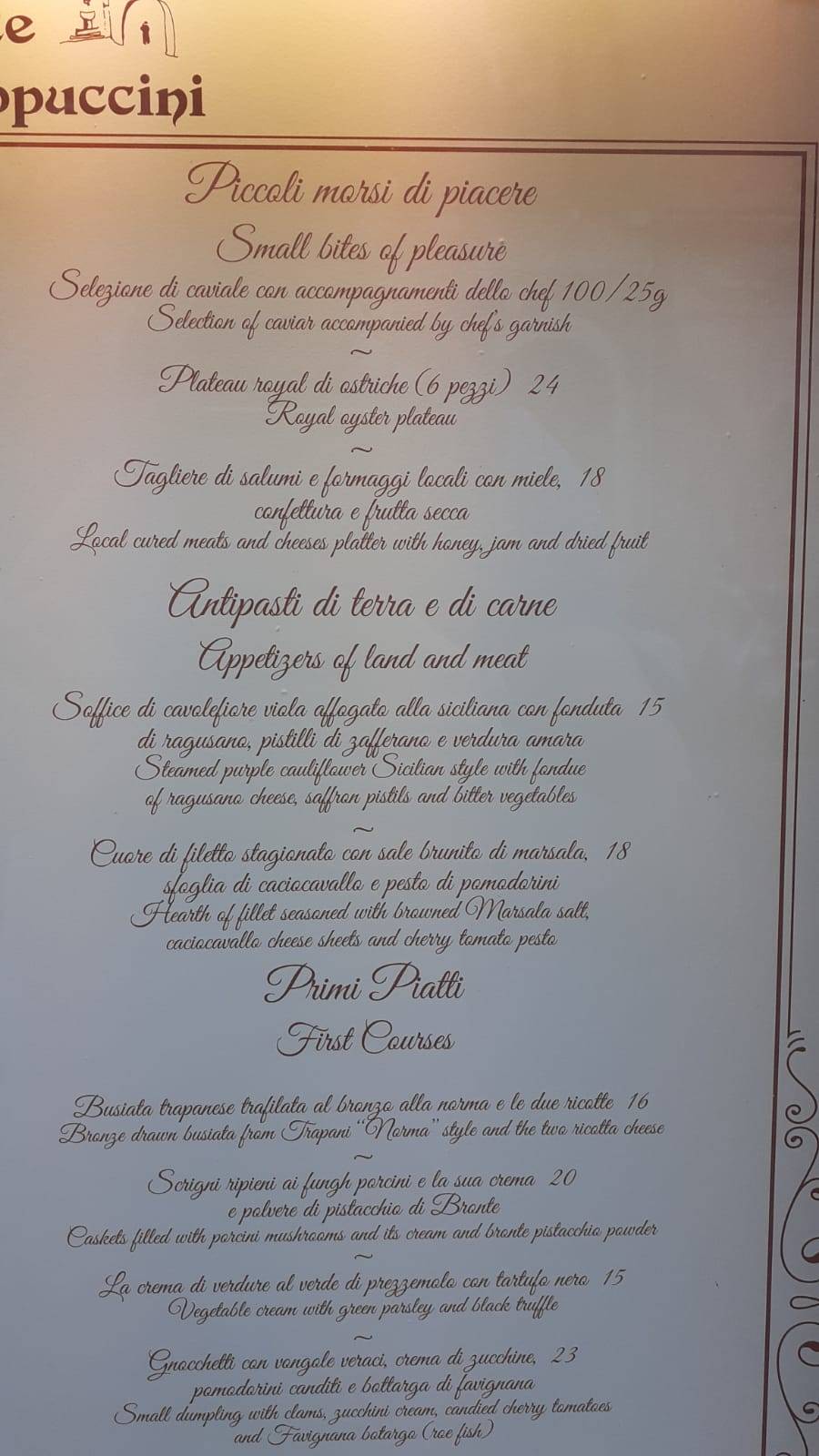 Menu di Ristorante l’Arco dei Cappuccini 