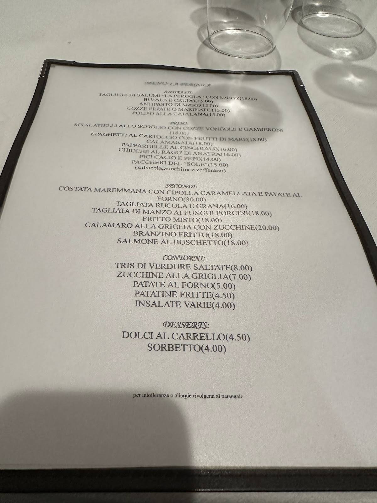 Menu di Ristorante pizzeria La Pergola 