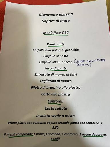Menu di Ristorante pizzeria Sapore di mare 