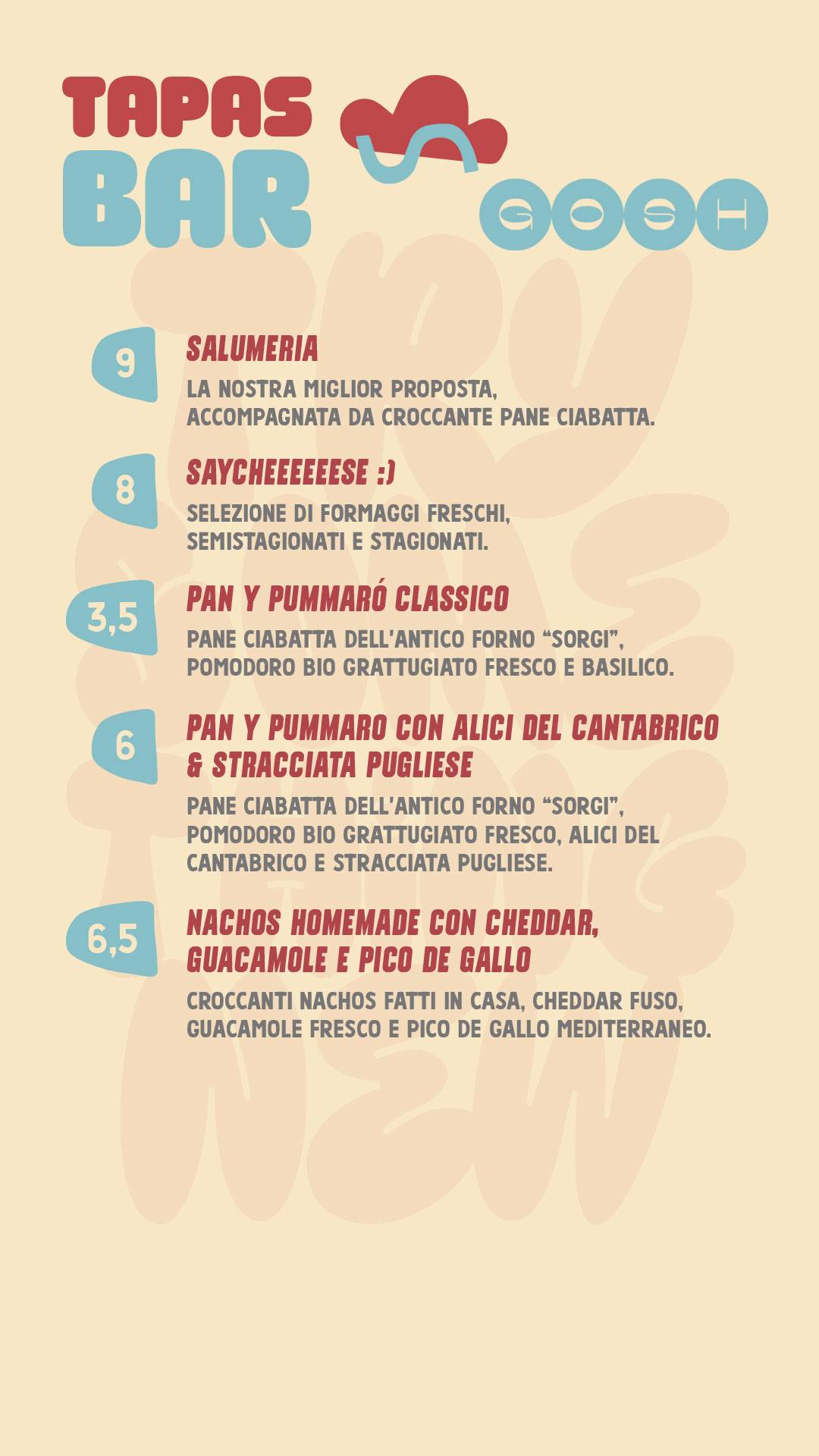 Menu di Gosh. 