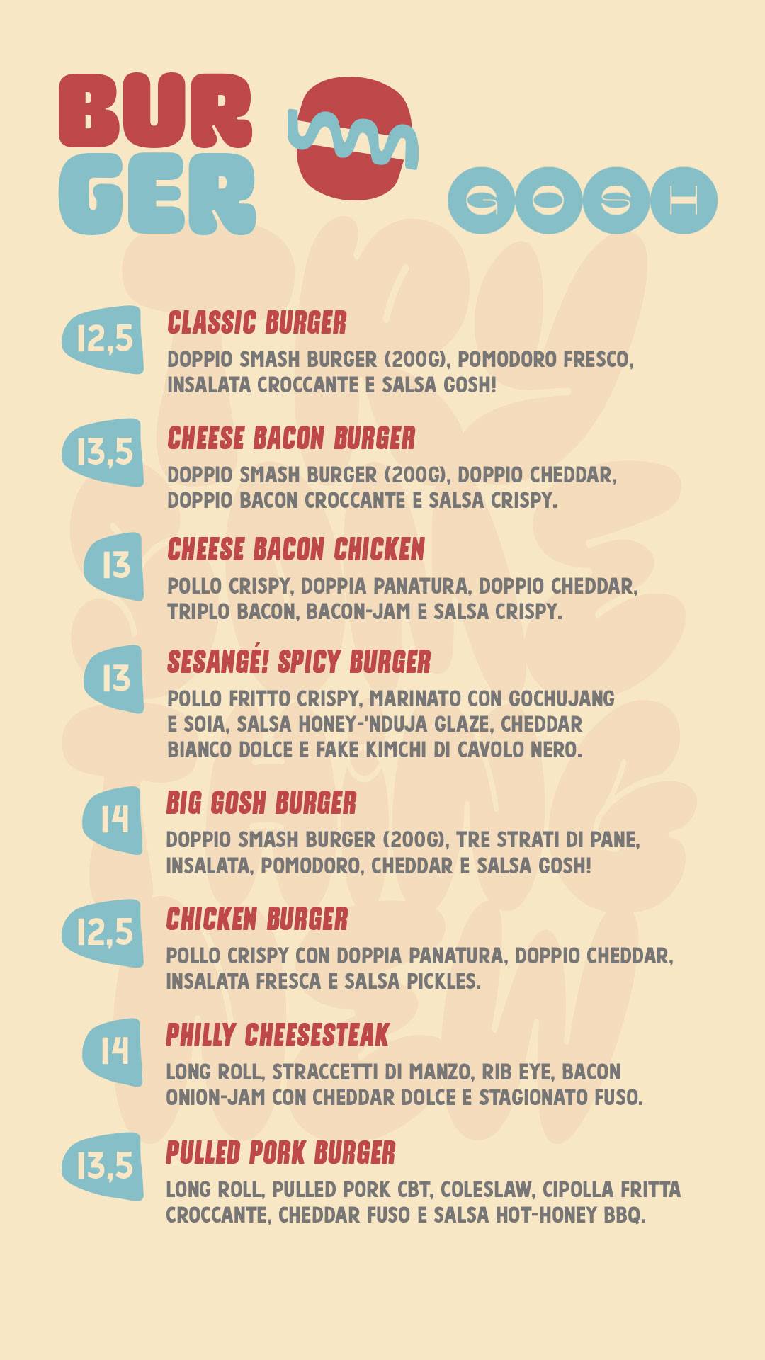 Menu di Gosh. 