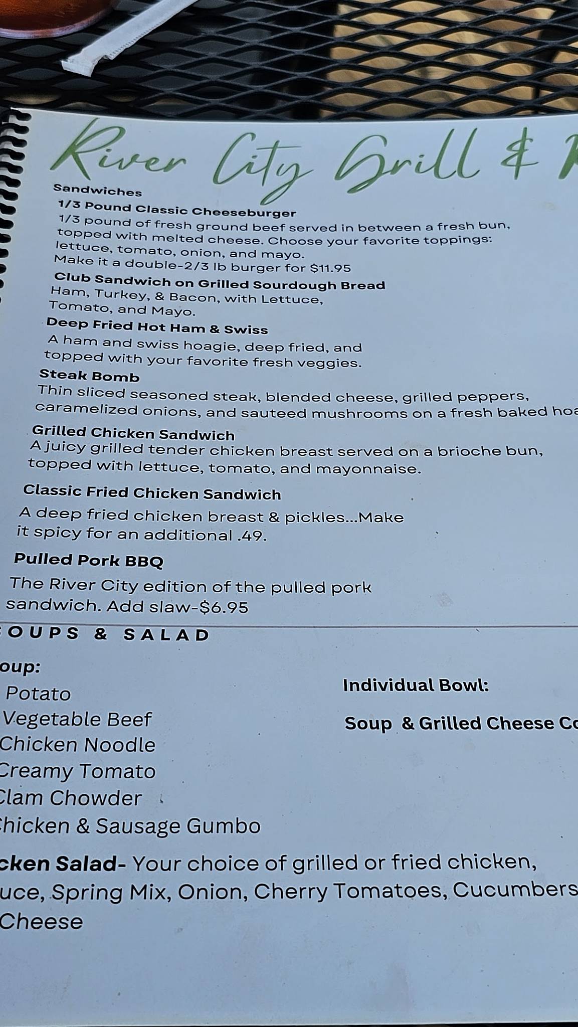 Menu at River City Grill & Pub, Hinton