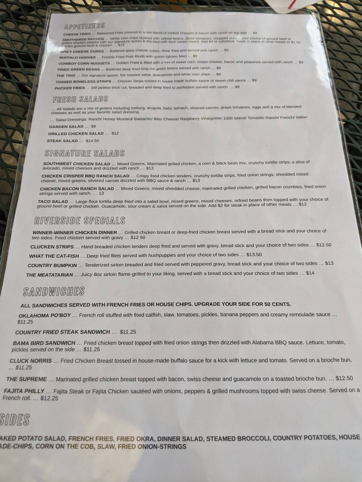 Menu at Riverside Cafe, Medicine Park