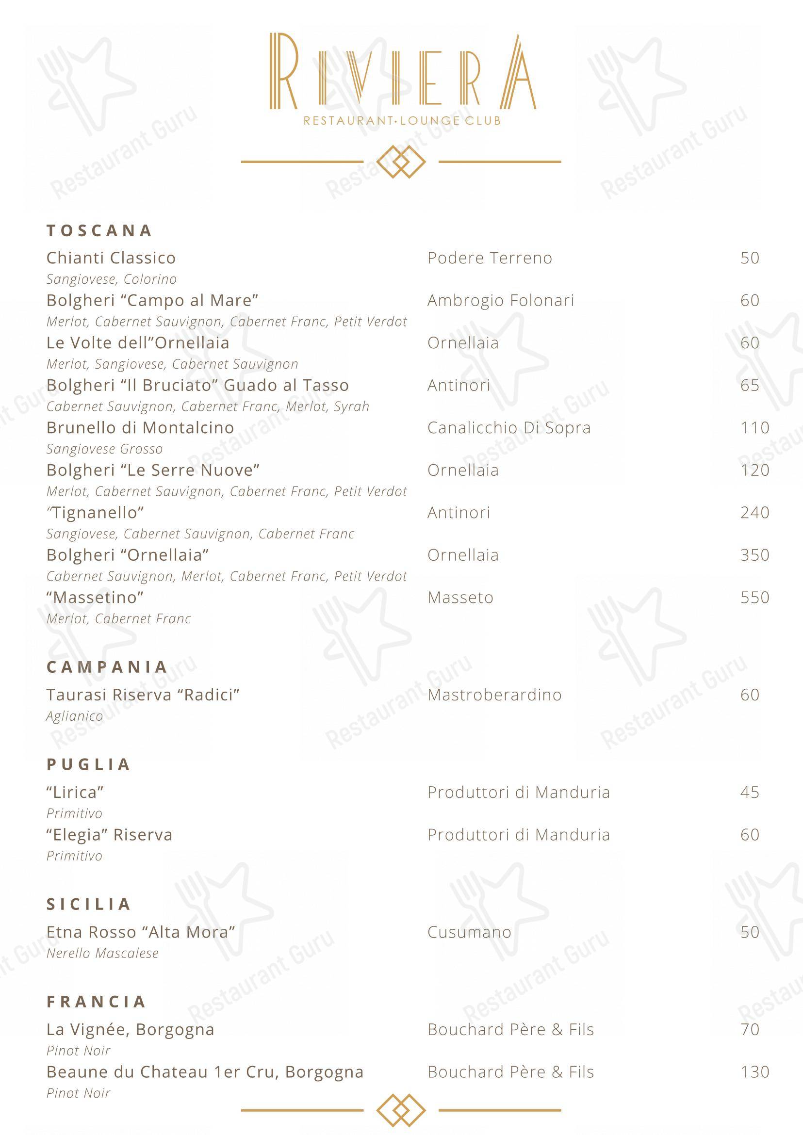 Крафт меню per Riviera Milano Restaurant - Lounge Club in Milano