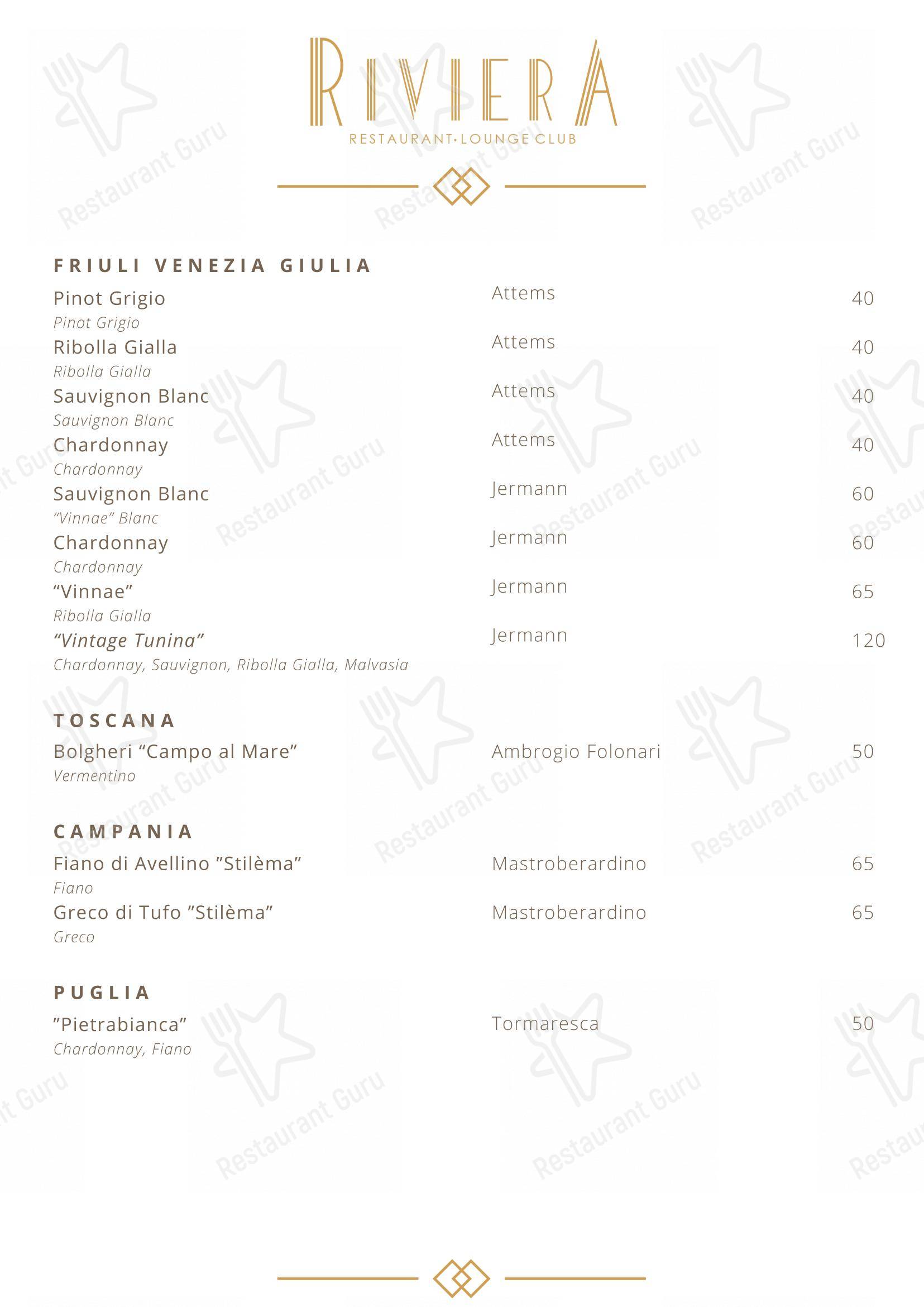 Крафт меню per Riviera Milano Restaurant - Lounge Club ristorante