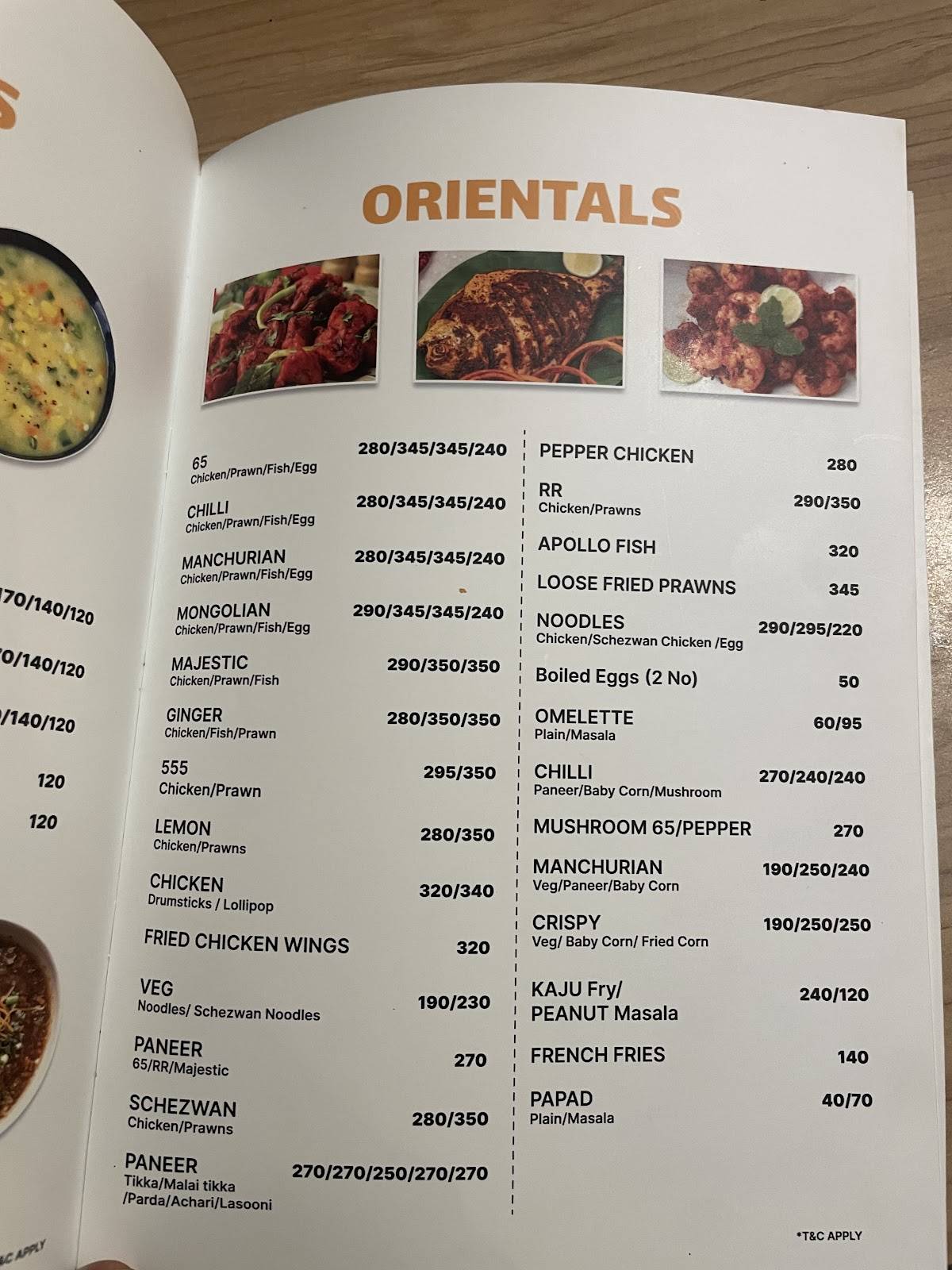 Riviera Restaurant menu