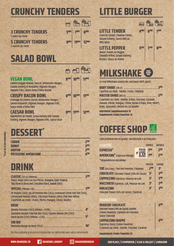 Menu de Roadside Lorient