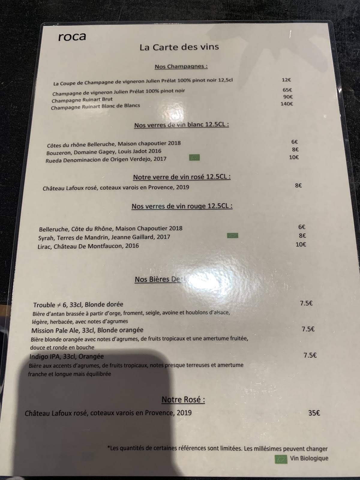 Menu de Roca