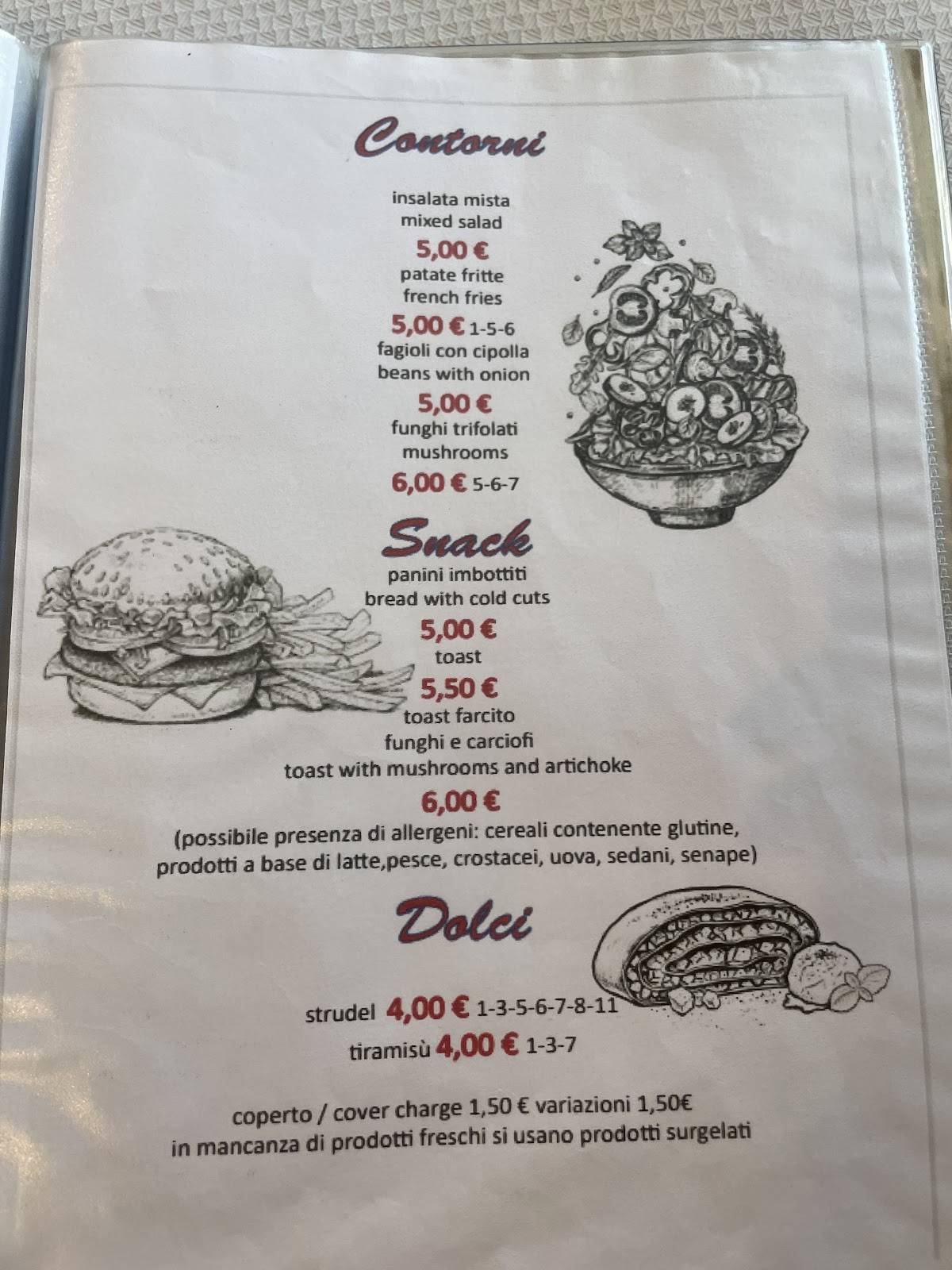 Menu di Pizzeria Marmolada Camere 