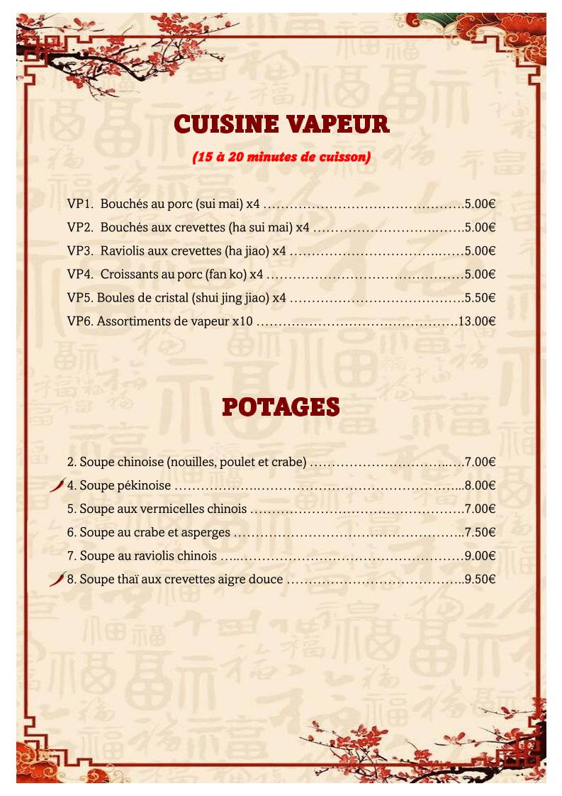 Menu de L'Asie Rochefort