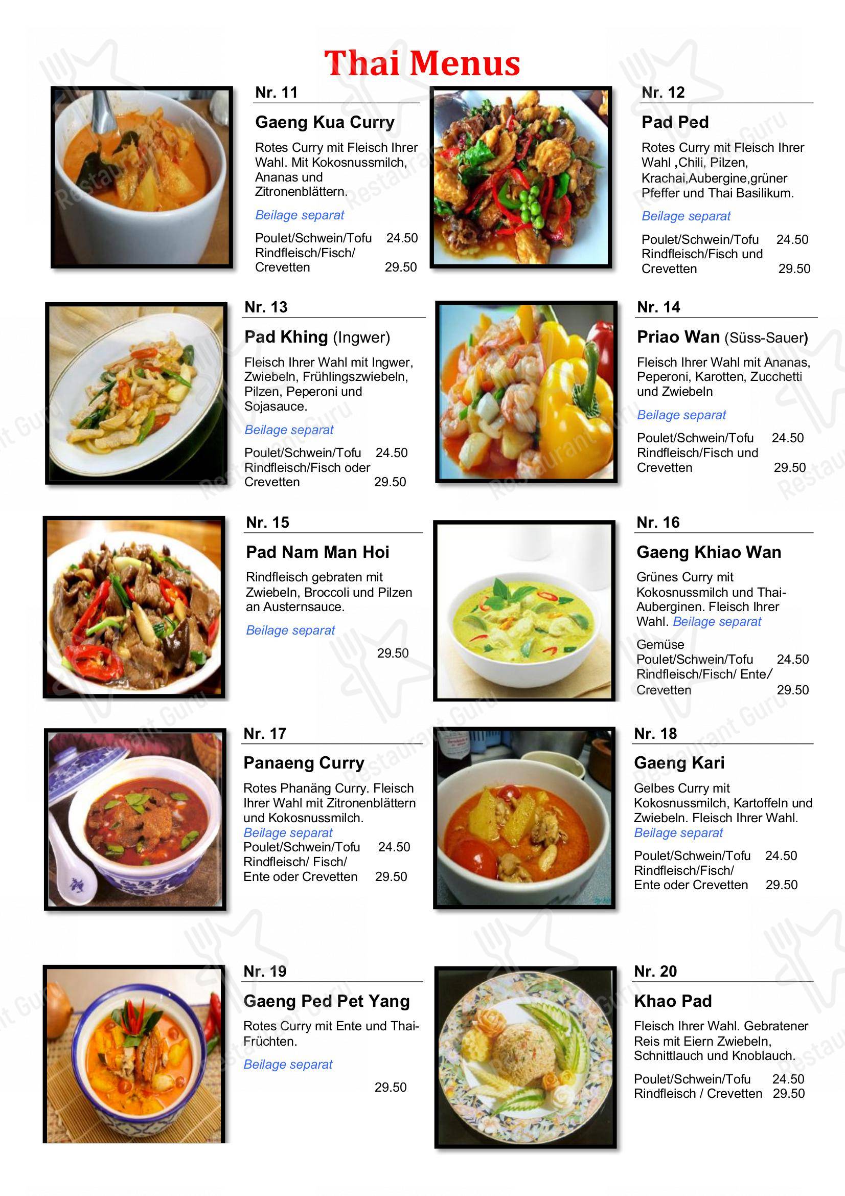 Menu per Roi-Et Thai restaurant in Zurigo