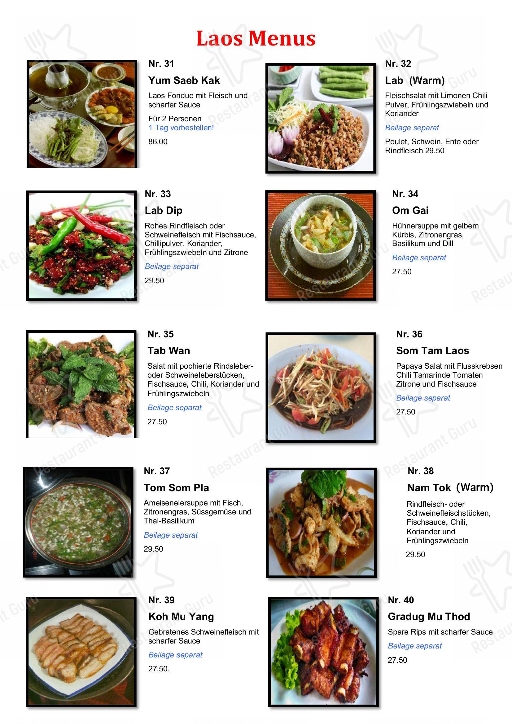 Menu per Roi-Et Thai restaurant in Zurigo