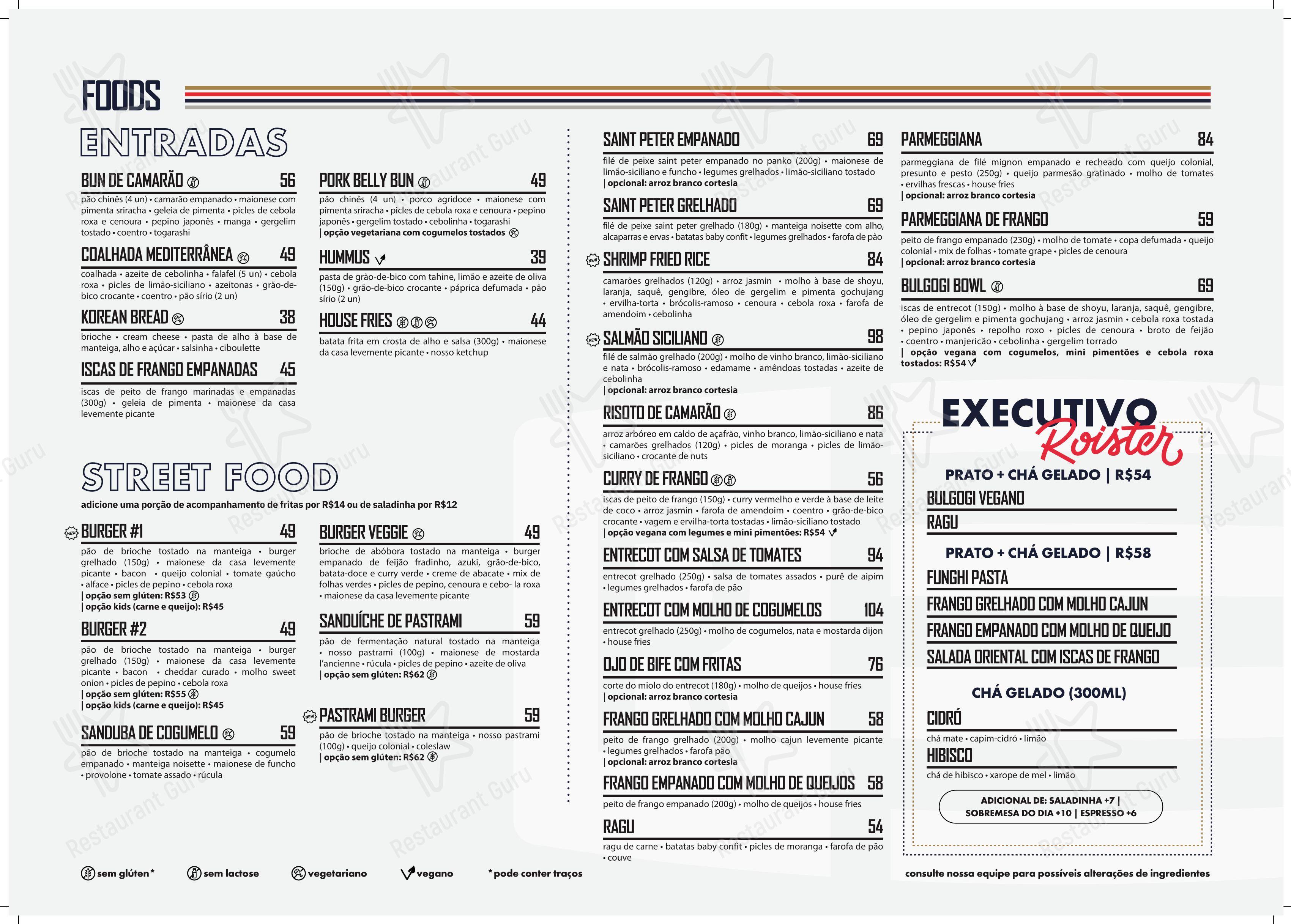 Roister em Porto Alegre - Menu