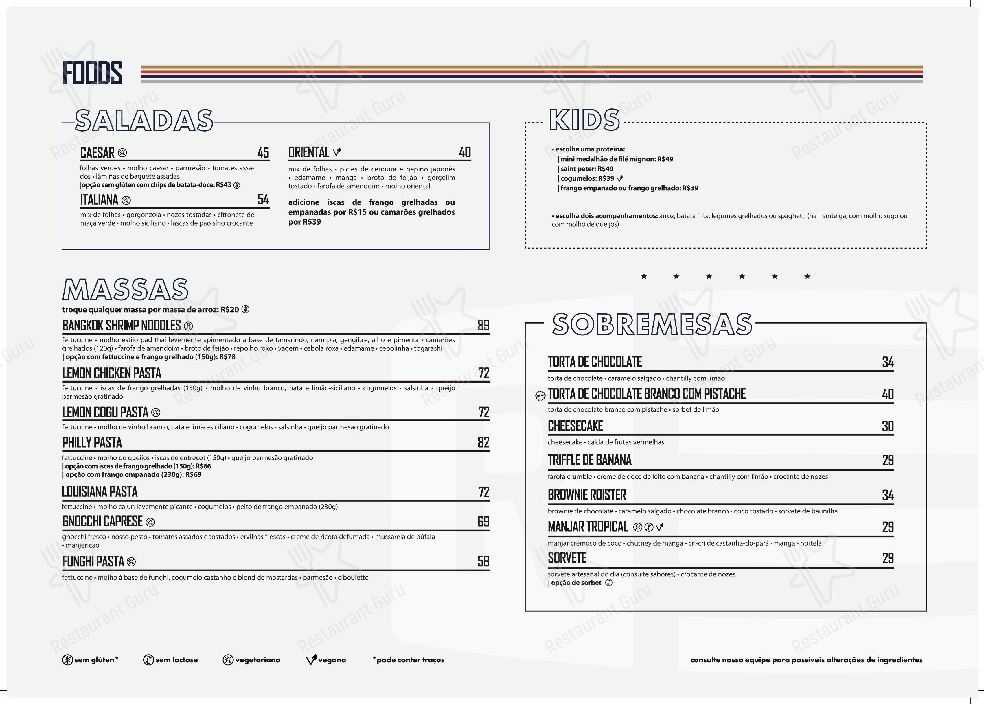 Roister em Porto Alegre - Menu