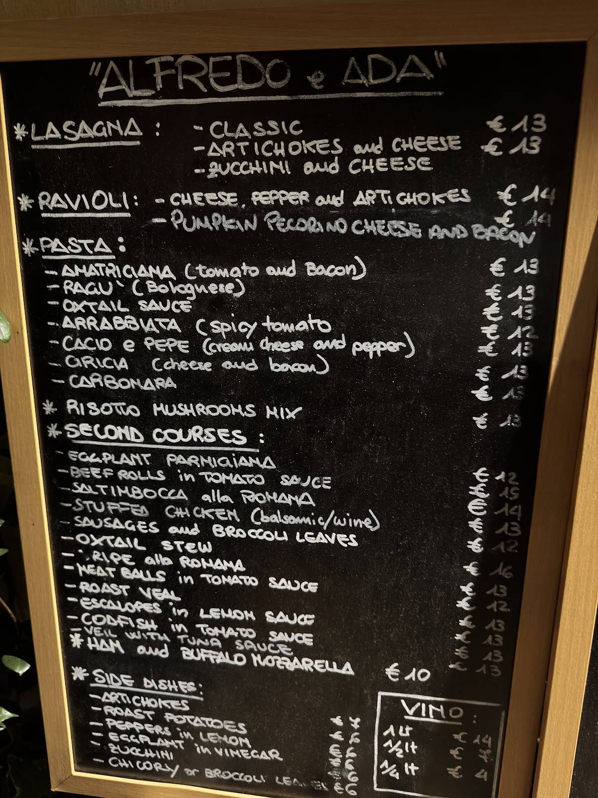 Menu de Alfredo e Ada