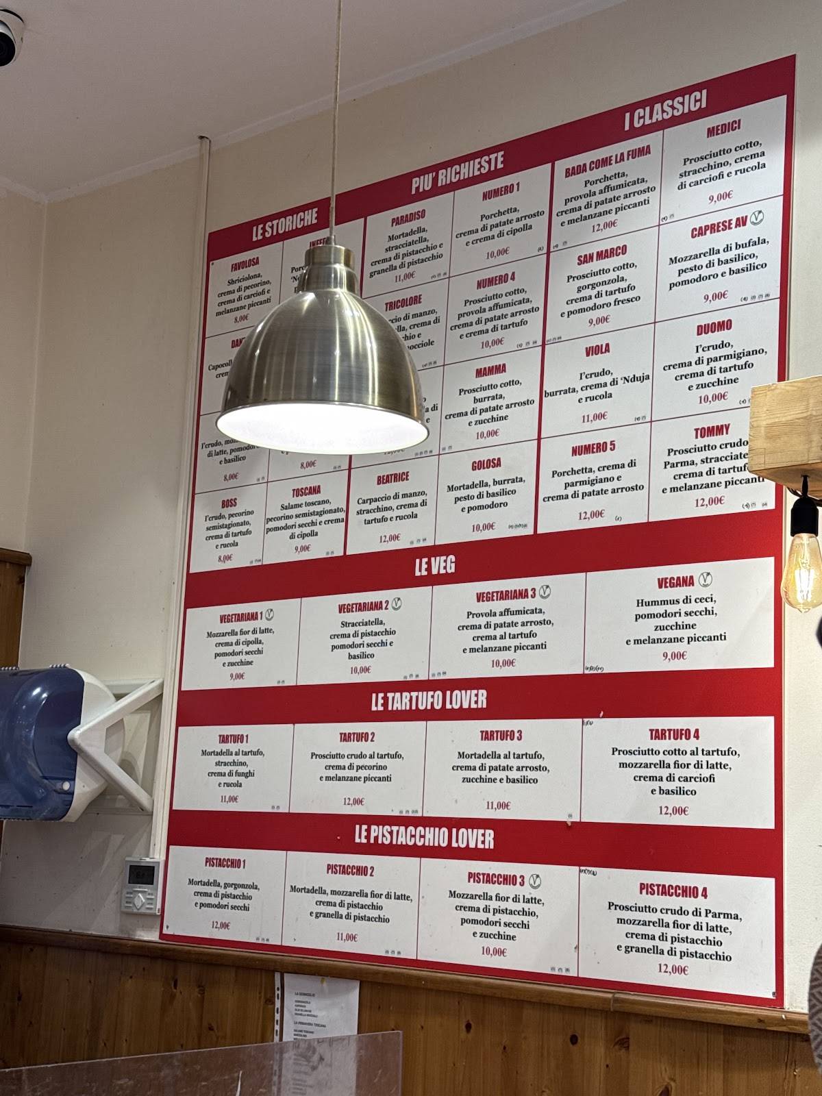 Menu di All'Antico Vinaio 