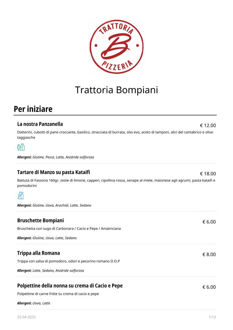 Menu di Bompiani Trattoria 