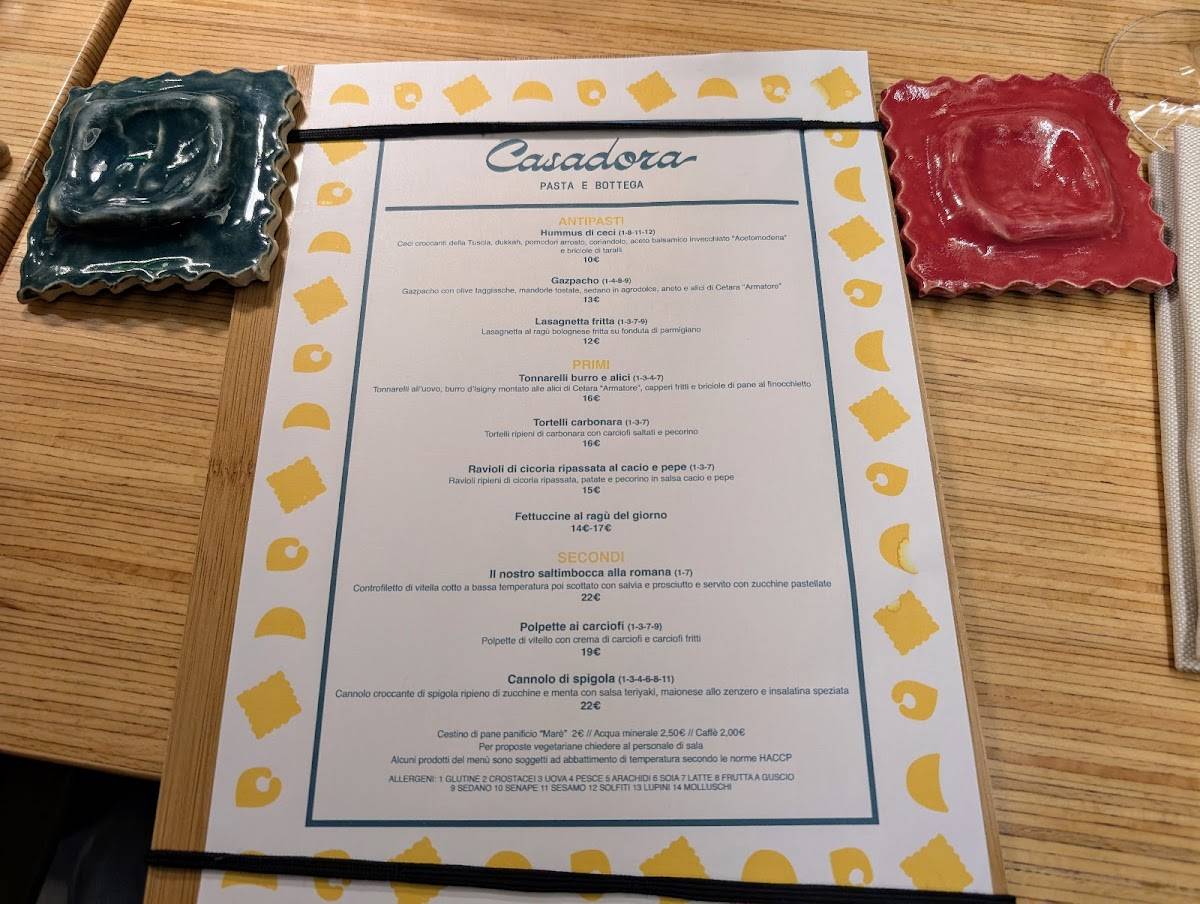 Menu di Casadora Pasta e Bottega 